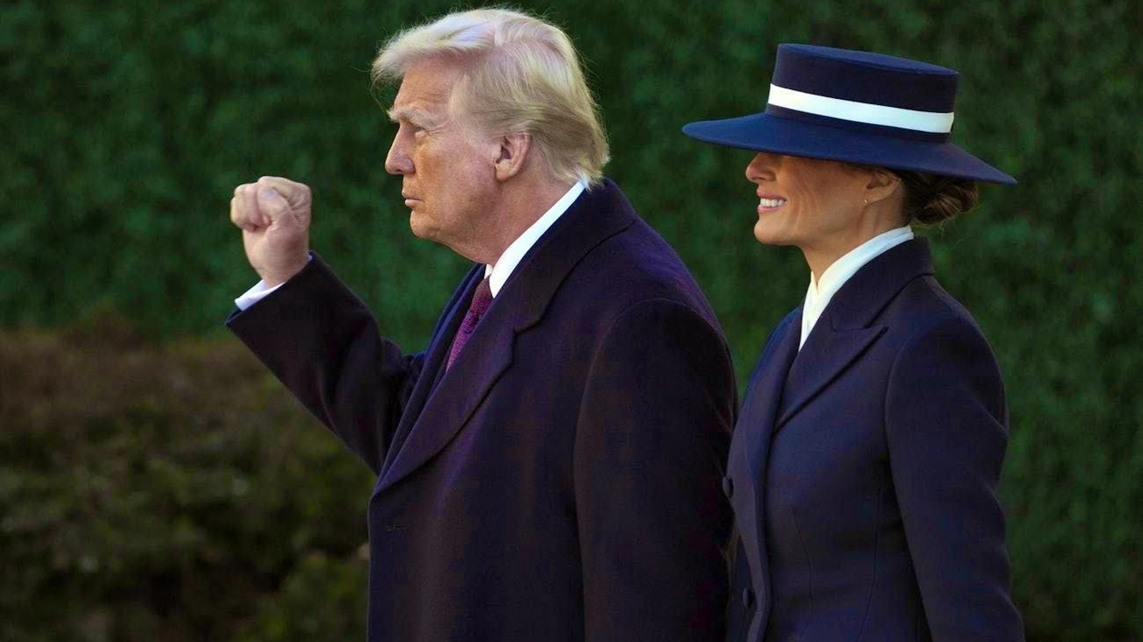 Donald and Melania Trump after the service at St. John's Episcopal Church.