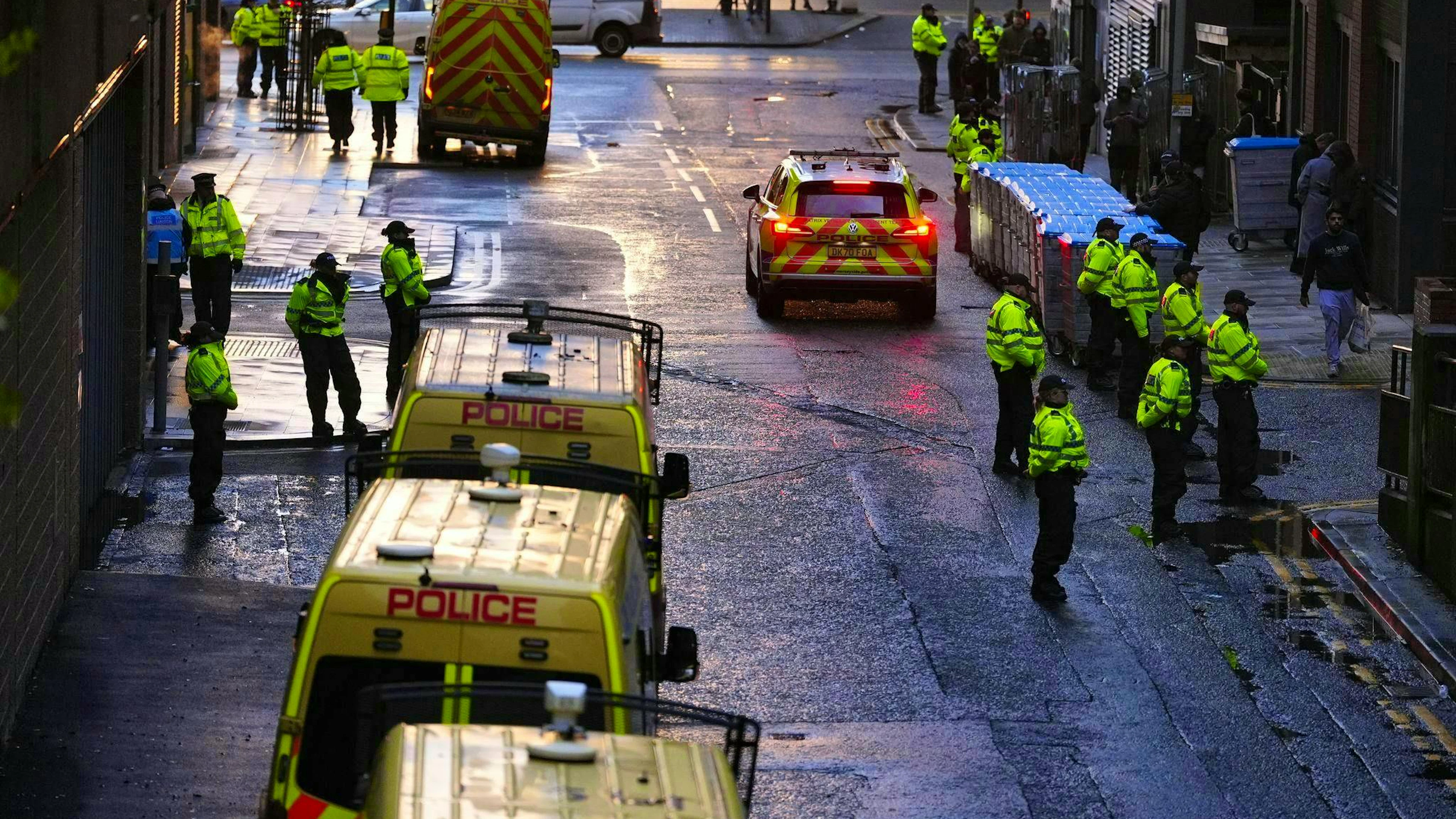 Police officers lined the streets near the court.