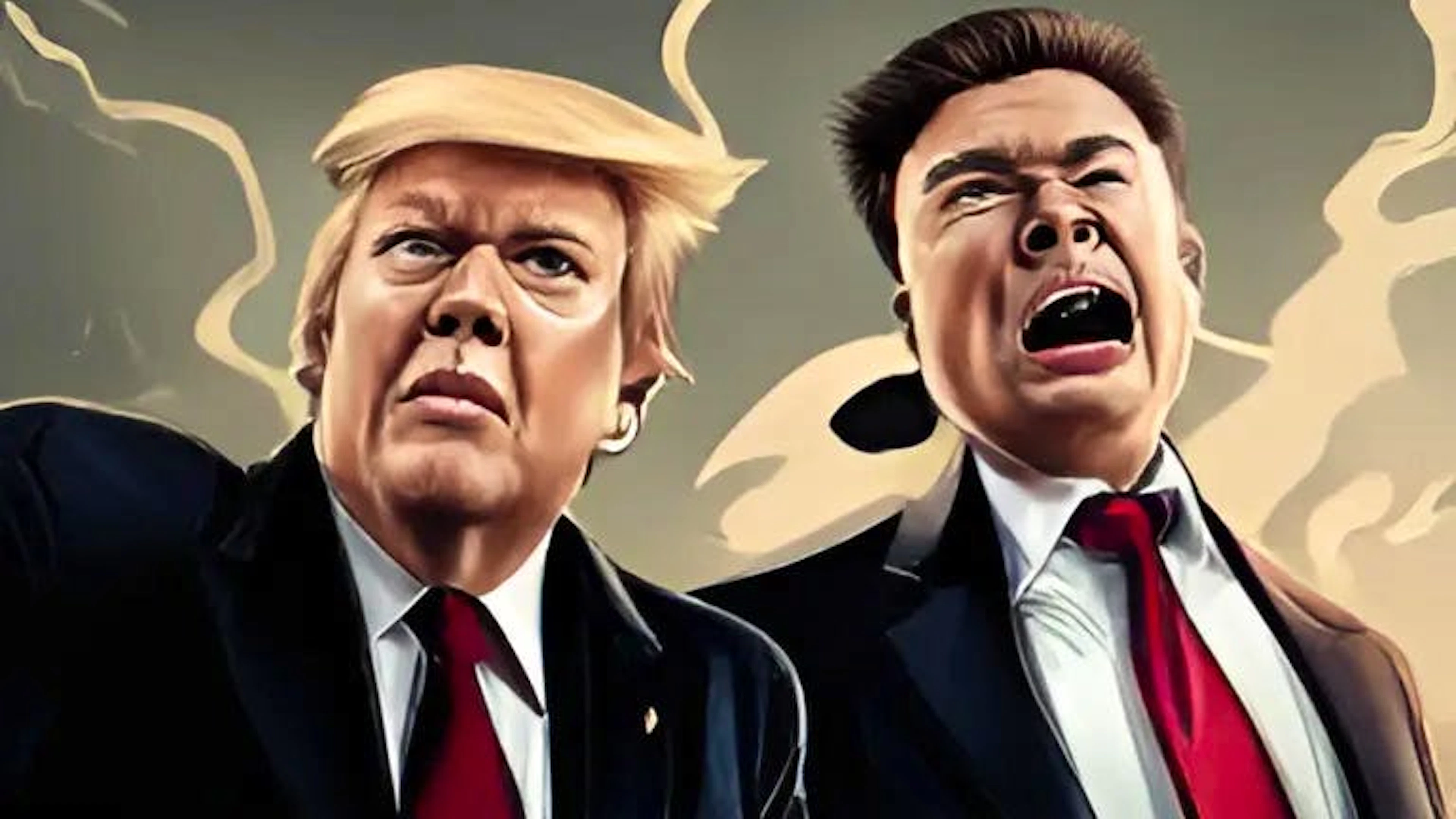 So stellt sich die chinesische Bild-KI Donald Trump und Elon Musk vor, die sich vor Deepseek fürchten.