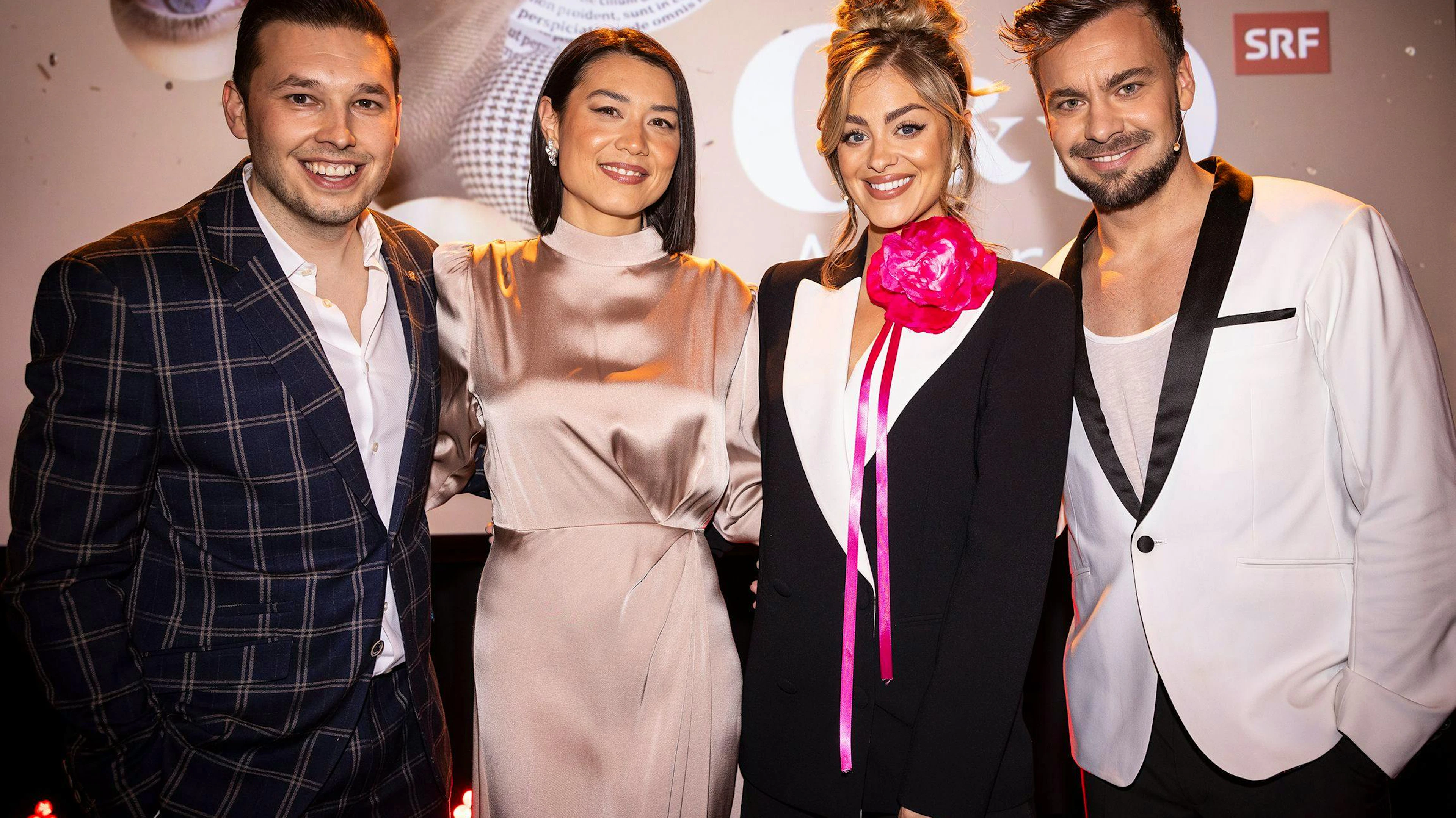 G&G-Awards Preisverleihung vom 20. Januar 2024 mit Joel Grolimund, Tanya König, Jennifer Bosshard und Michel Birri (v.l.n.r). Die SRF-Promi-Sendung «Gesichter & Geschichten» wird gestrichen.