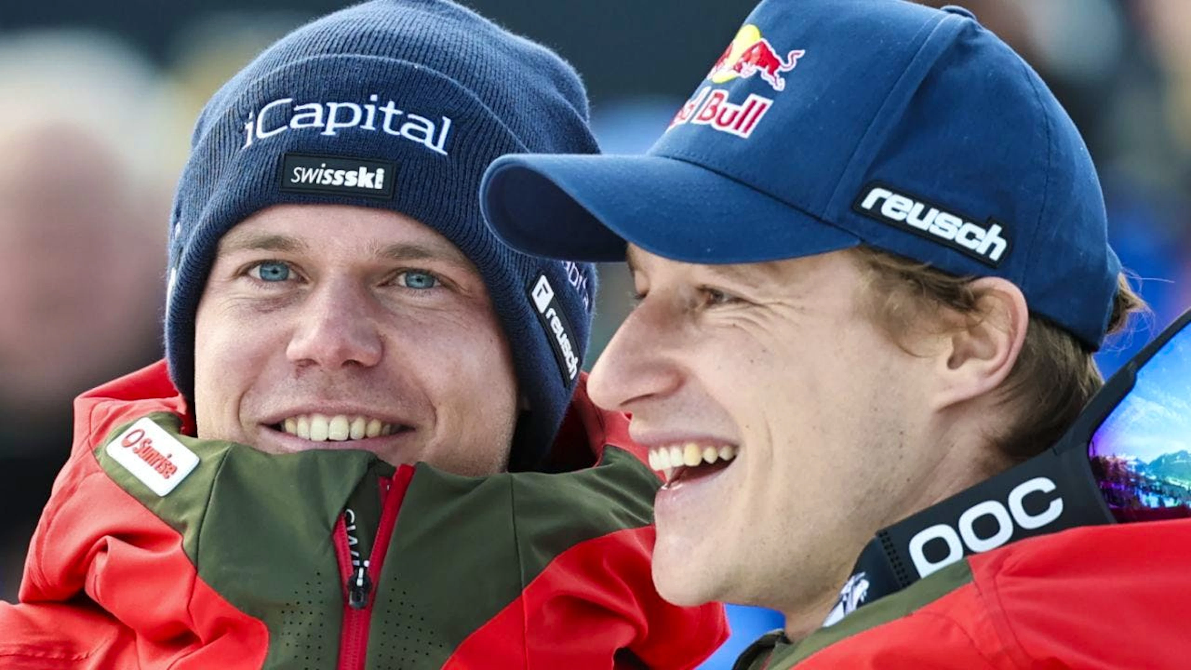 Zwei der vier Schweizer Starter im WM-Super-G: Marco Odermatt (rechts) und Stefan Rogentin