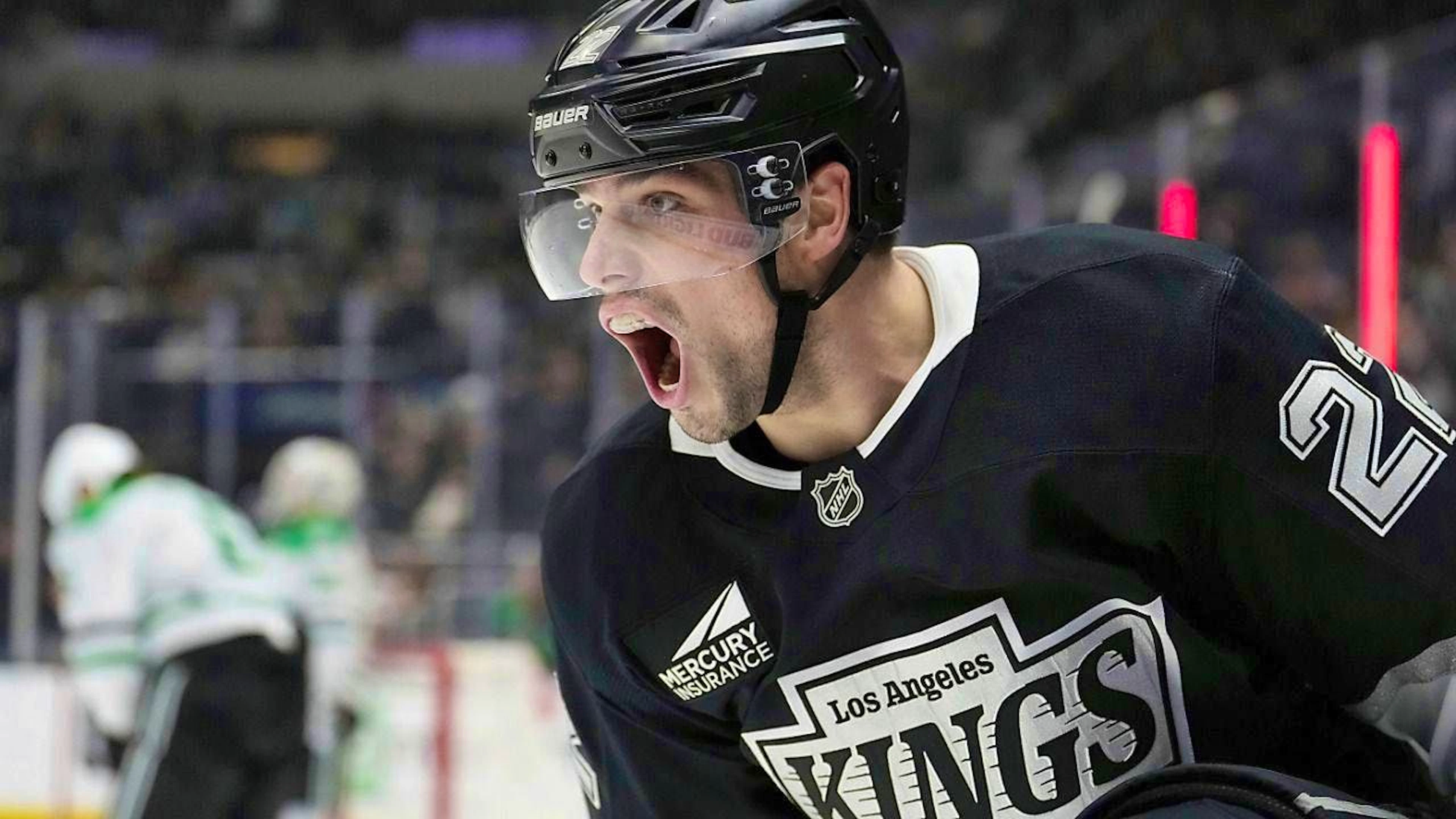 Kevin Fiala screams his delight at his goal against the Dallas Stars.