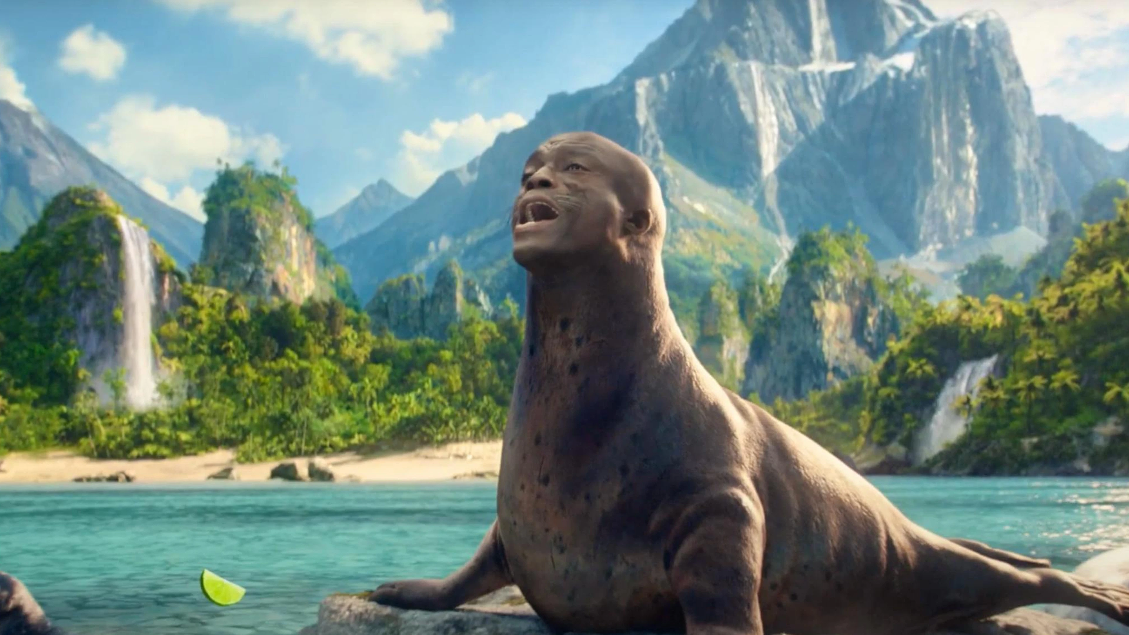 Der Sämger Seal singt als Robbe verkleidet ein altes Lied.