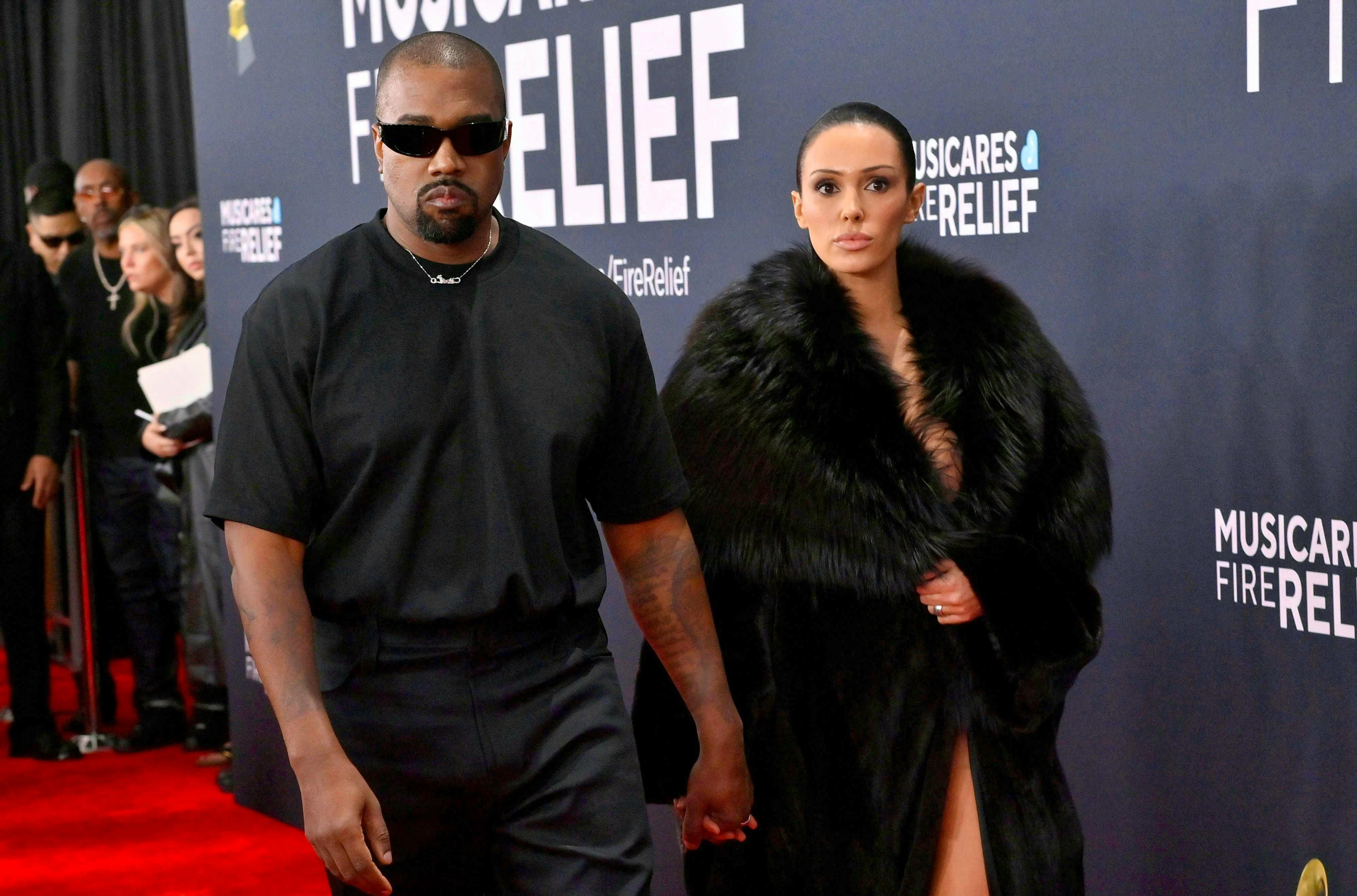 kanye's wife's dress Kanye West's Wife Bianca Censori Wears Sheer to the 2025 Grammys Kanye West's 'wife' raises eyebrows