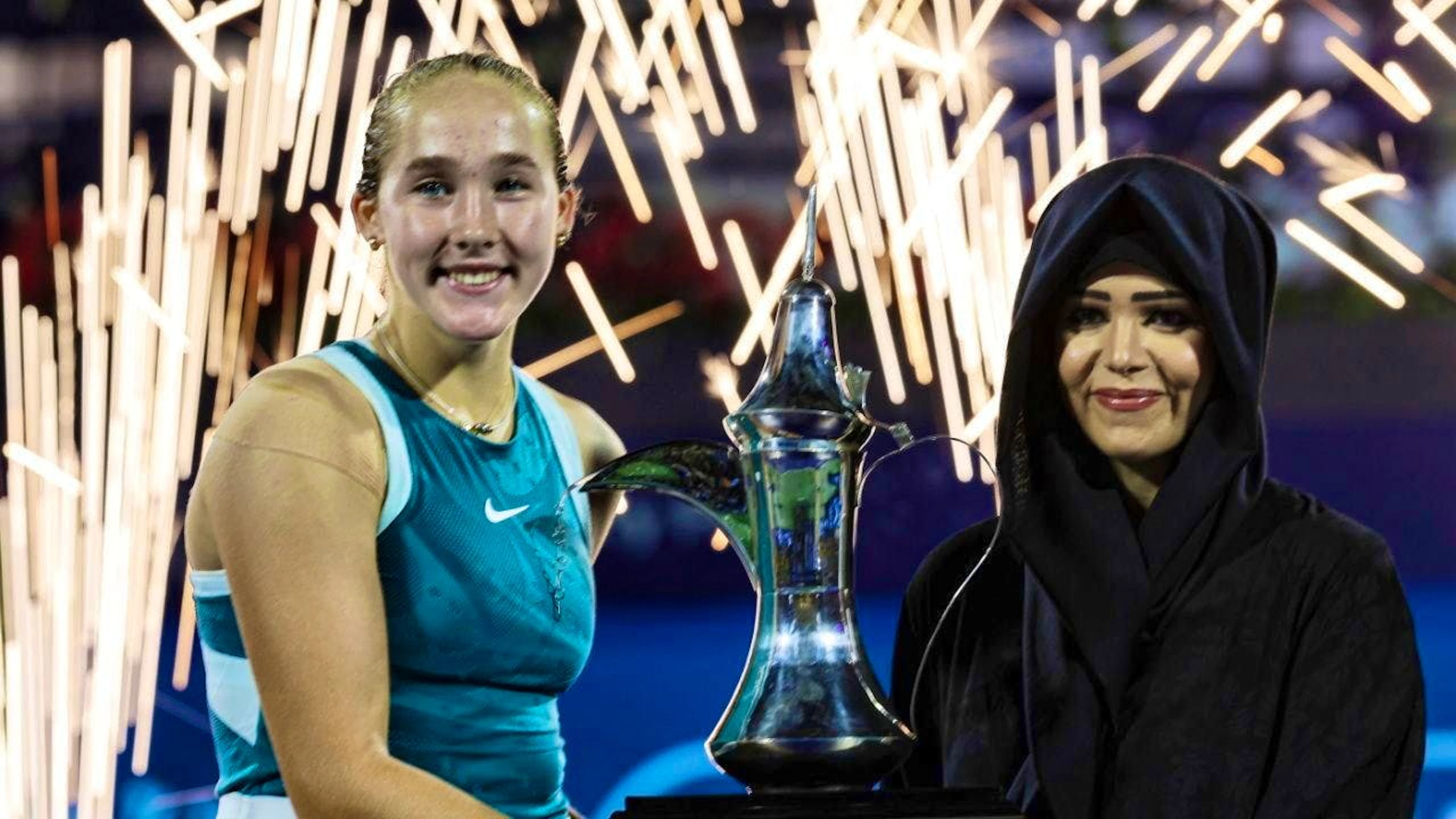 Posing with the trophy: Mirra Andreyeva