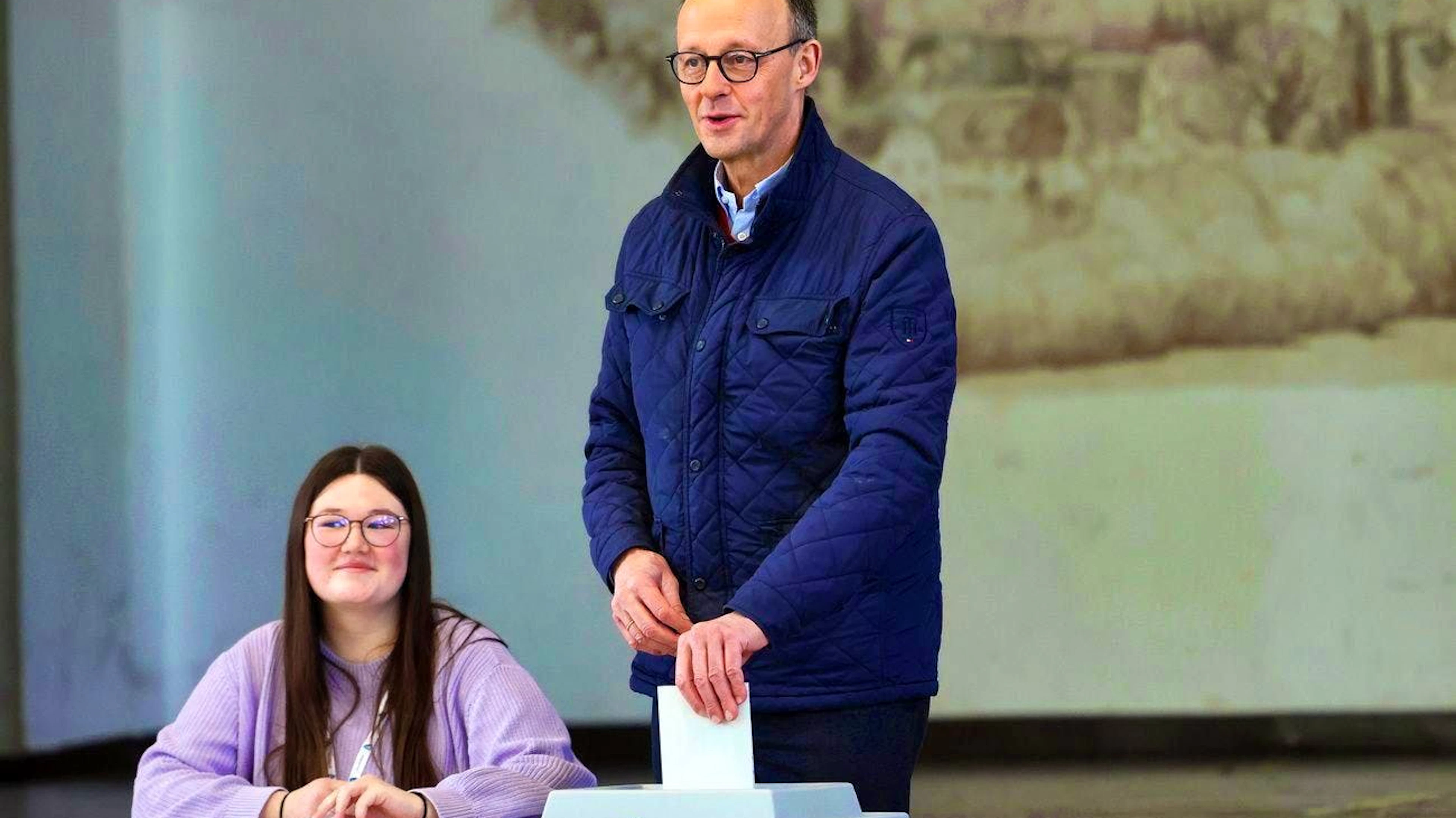Friedrich Merz, CDU party chairman and candidate for chancellor, casts his vote at the polling station in the Schützenhalle Arnsberg-Niedereimer in North Rhine-Westphalia.