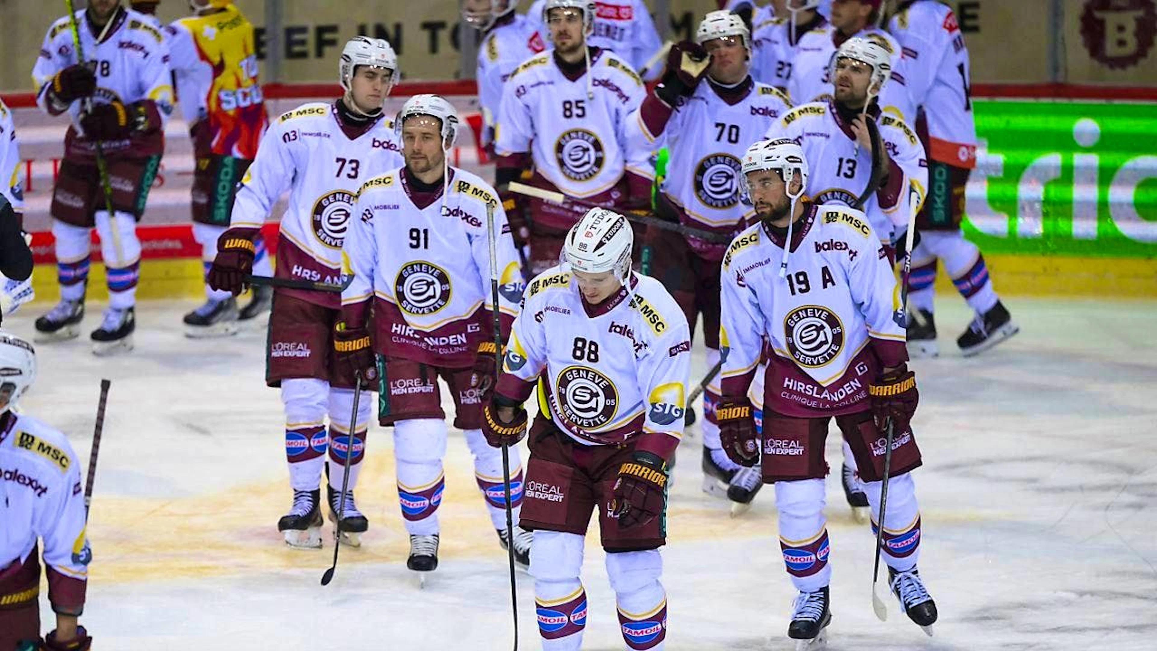 Disappointed faces among the Genève-Servette players after their early season exit
