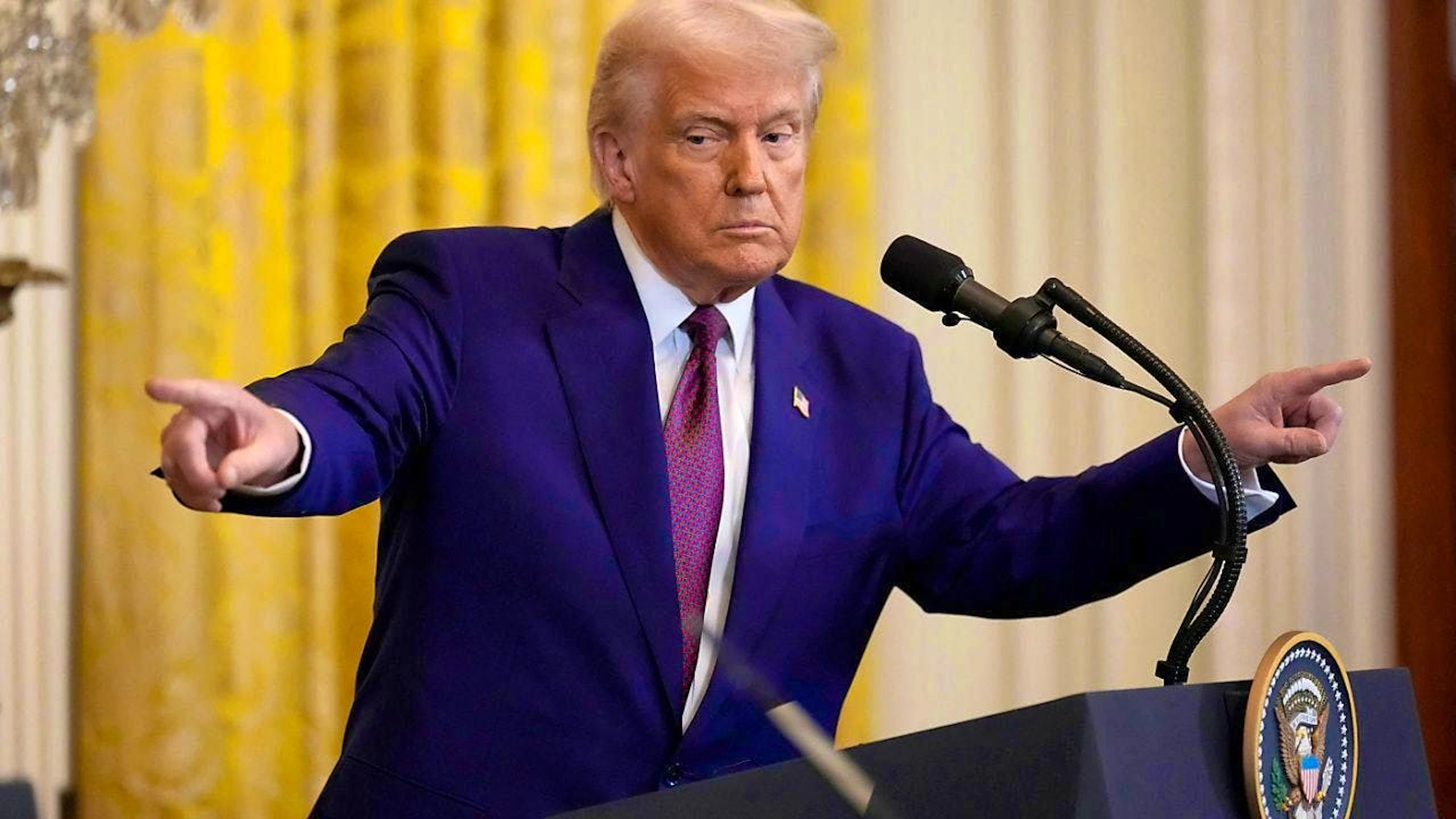 US President Donald Trump during a press conference in the East Room of the White House. Photo: Ben Curtis/AP/dpa