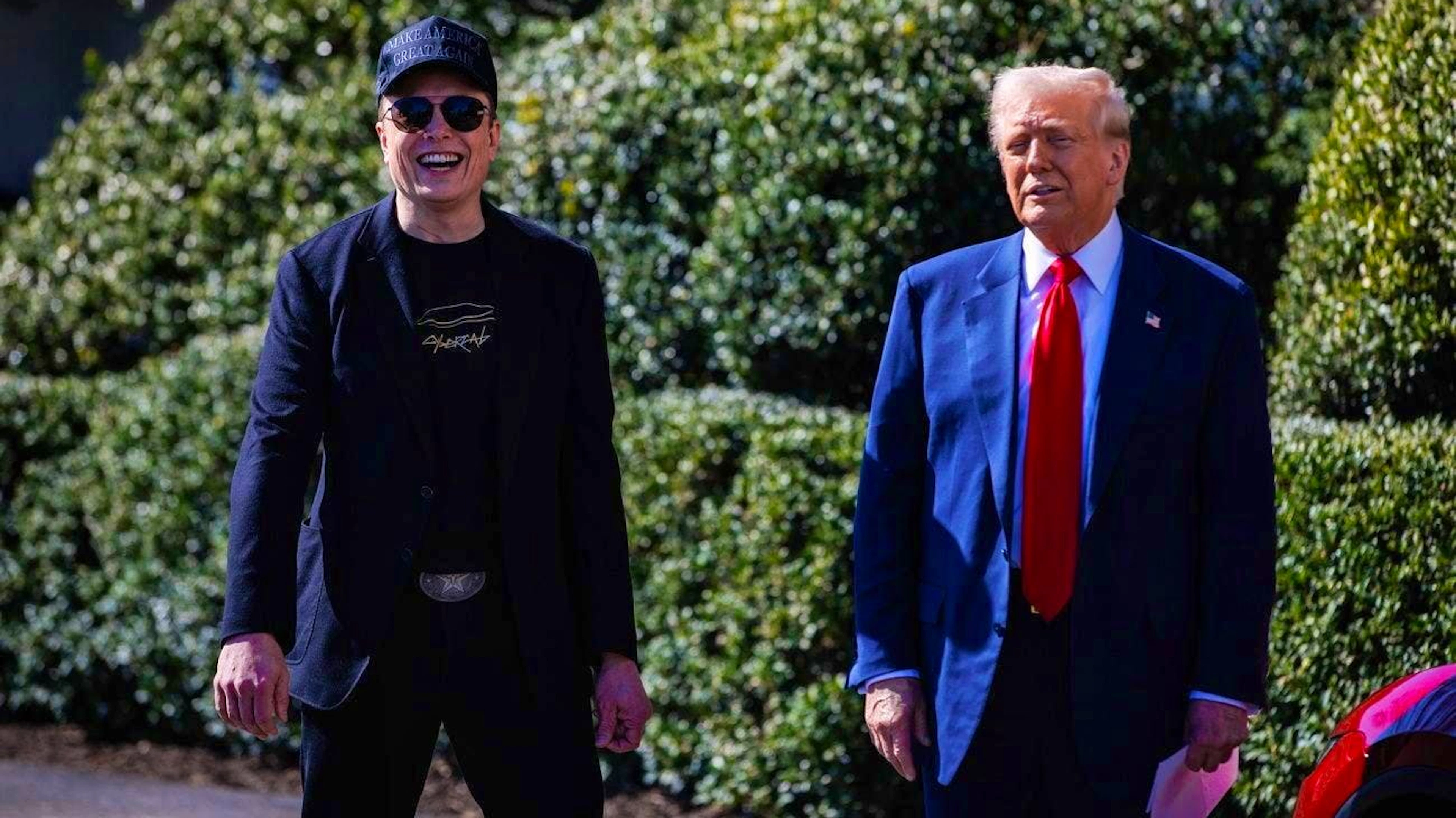 "There is no better team": Elon Musk (left) and Donald Trump in front of the White House on March 11.