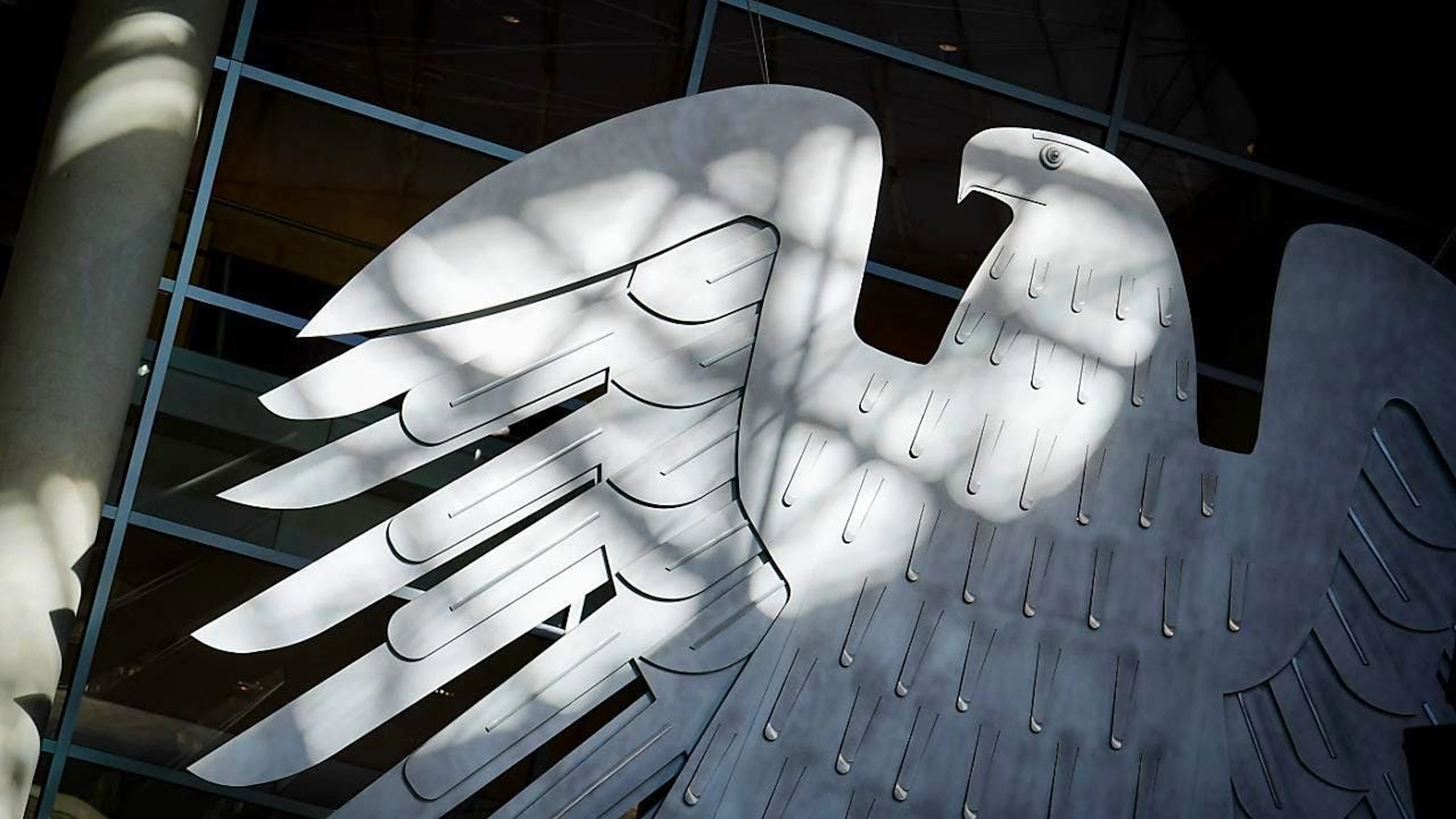 ARCHIV - Der Bundesadler wird im Plenarsaal des Bundestags von der Sonne angestrahlt. Foto: Kay Nietfeld/dpa