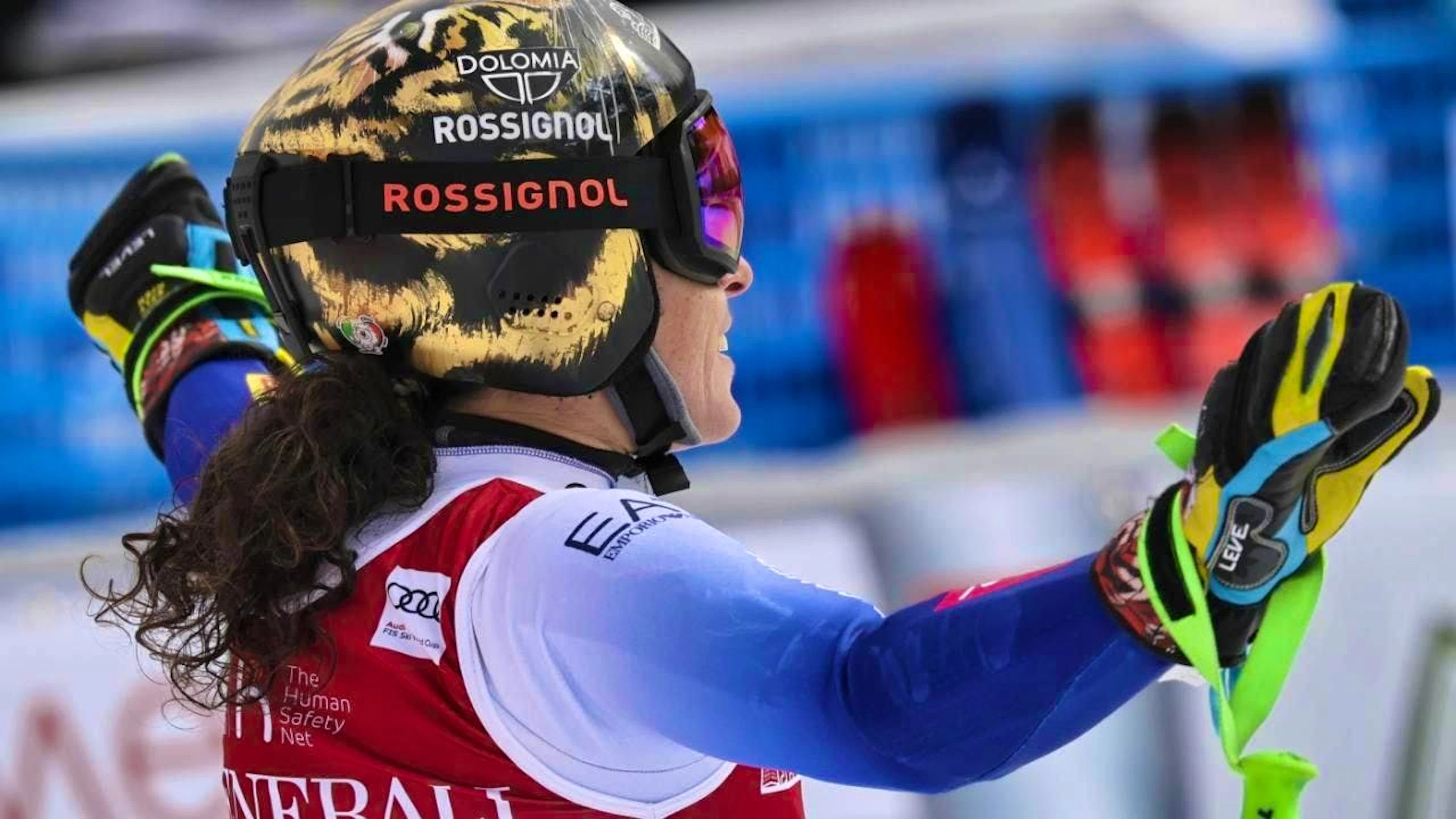 Federica Brignone celebrates in front of her home crowd