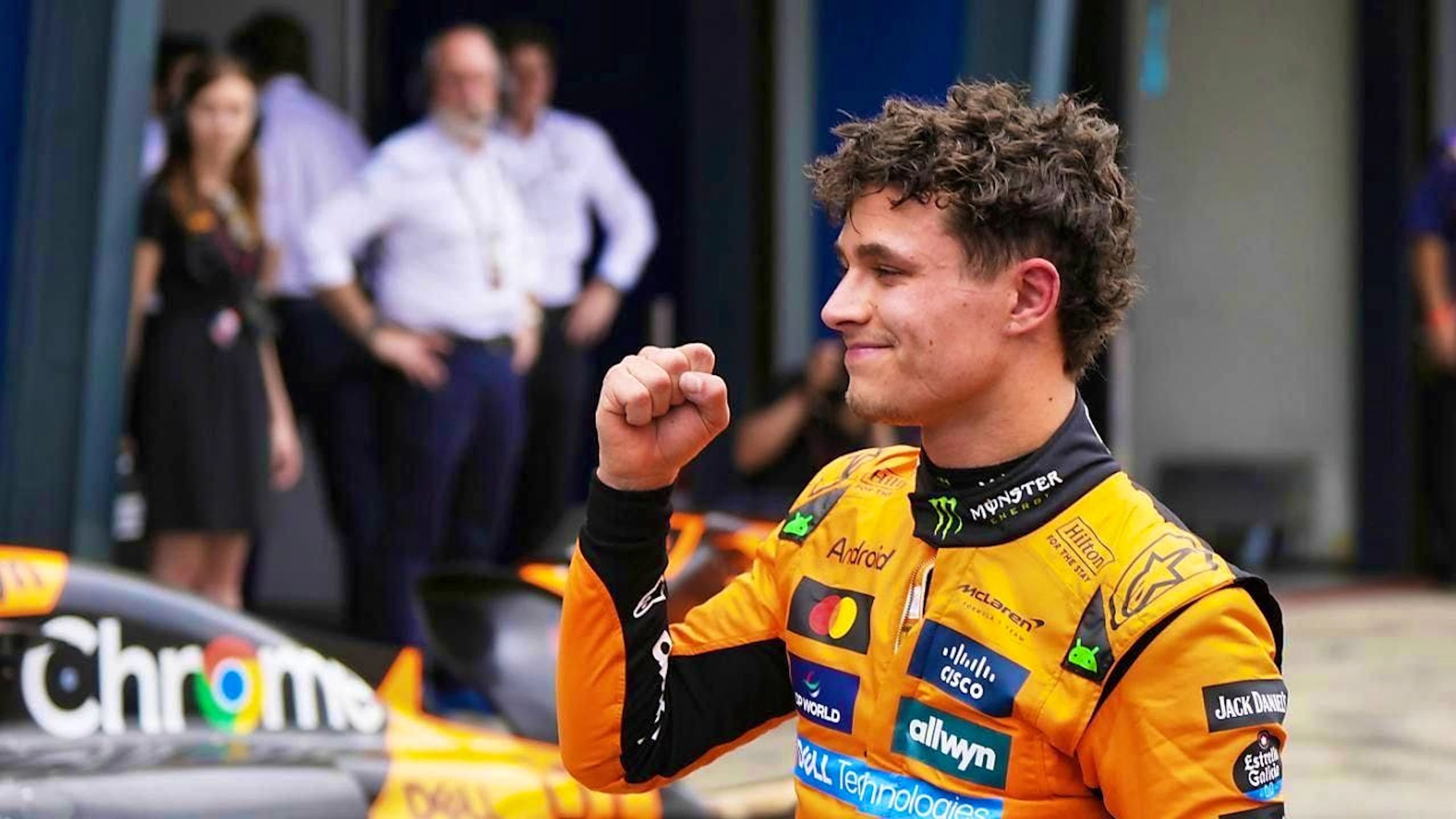 McLaren driver Lando Norris celebrates his 10th pole position in Formula 1 at the season opener in Melbourne