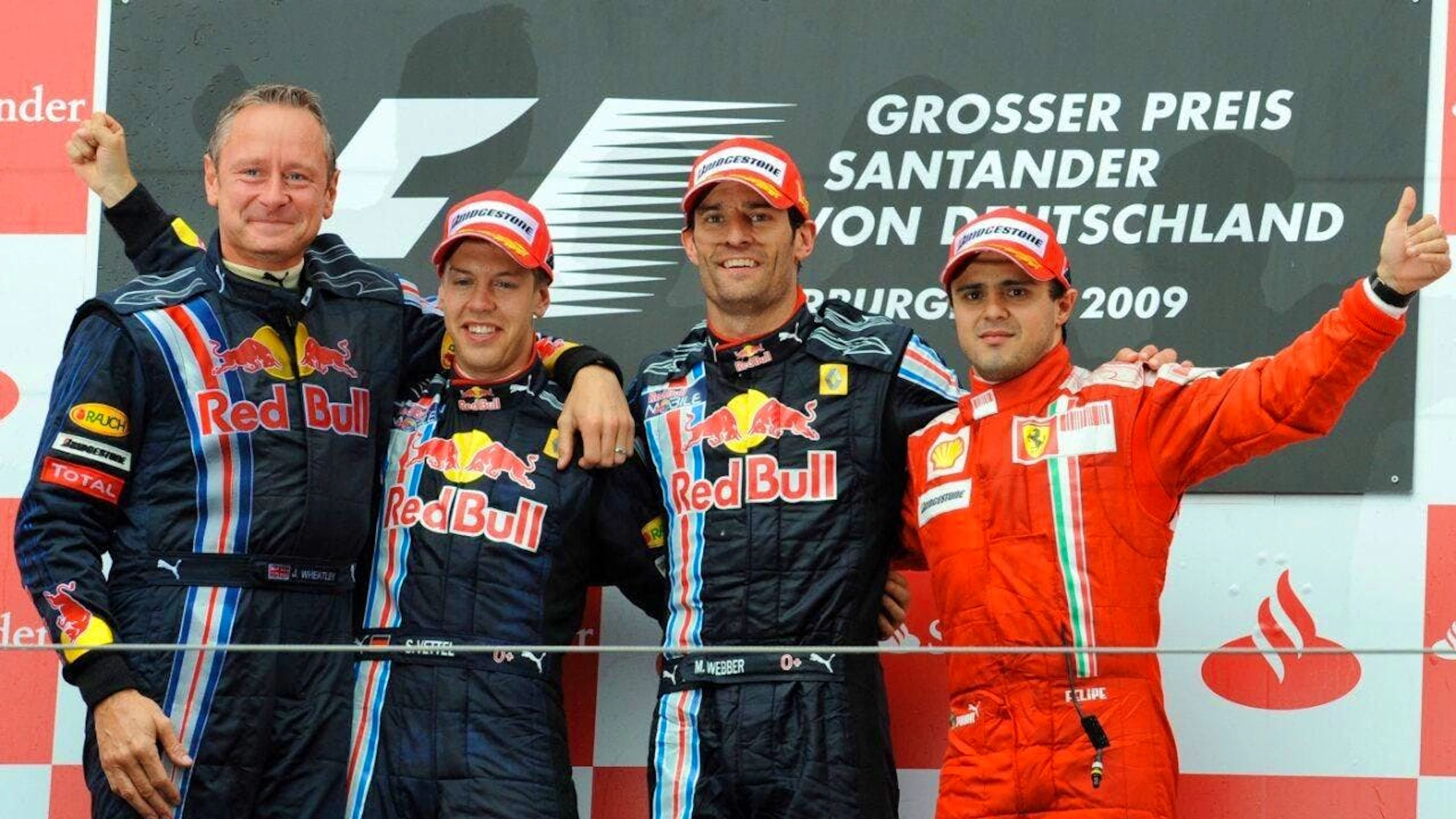 Saubers neuer Teamchef Jonathan Wheatley (ganz links) feierte schon mit Sebastian Vettel bei Red Bull grosse Erfolge