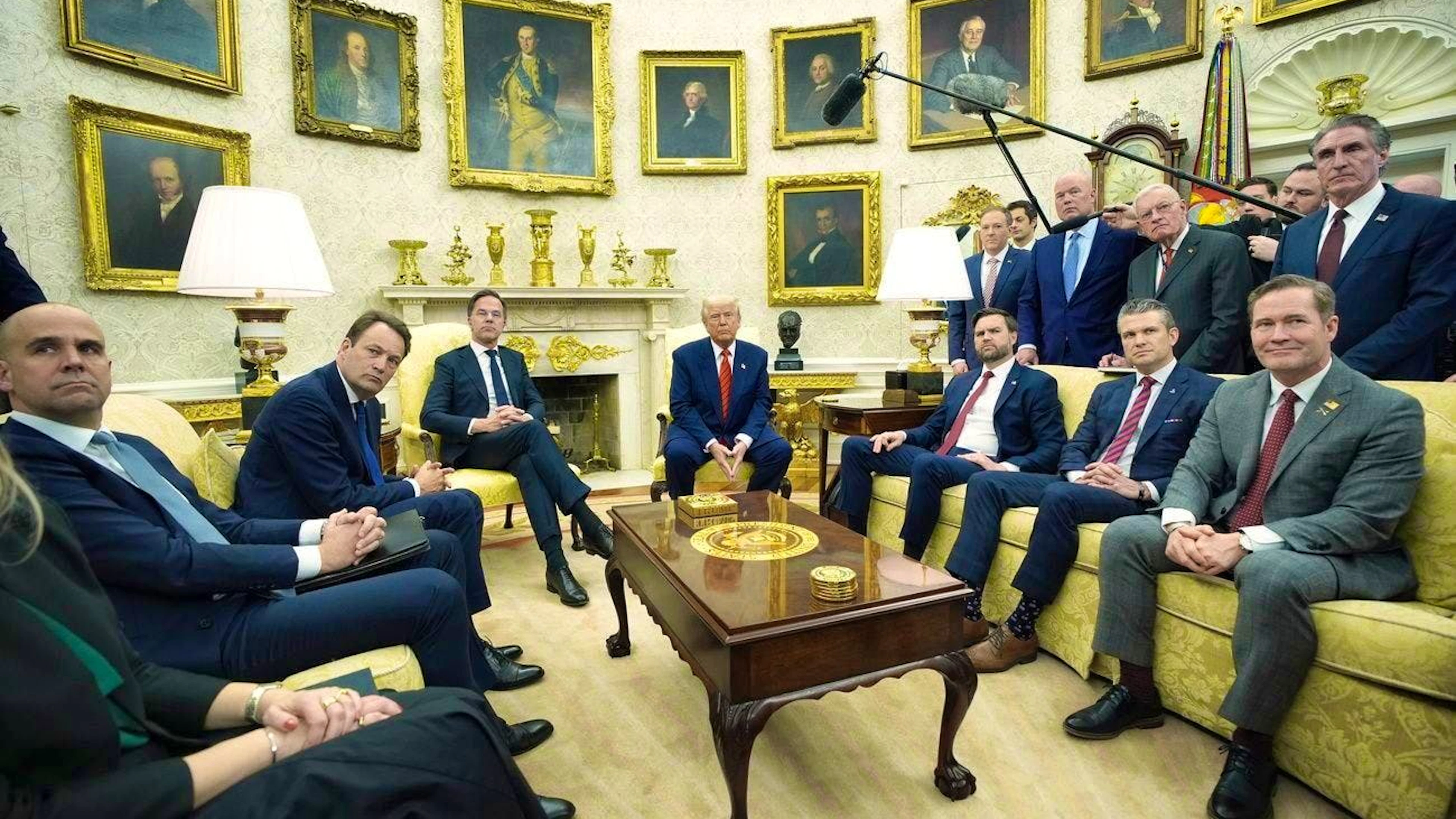 Donald Trump has hung many pictures in his office.