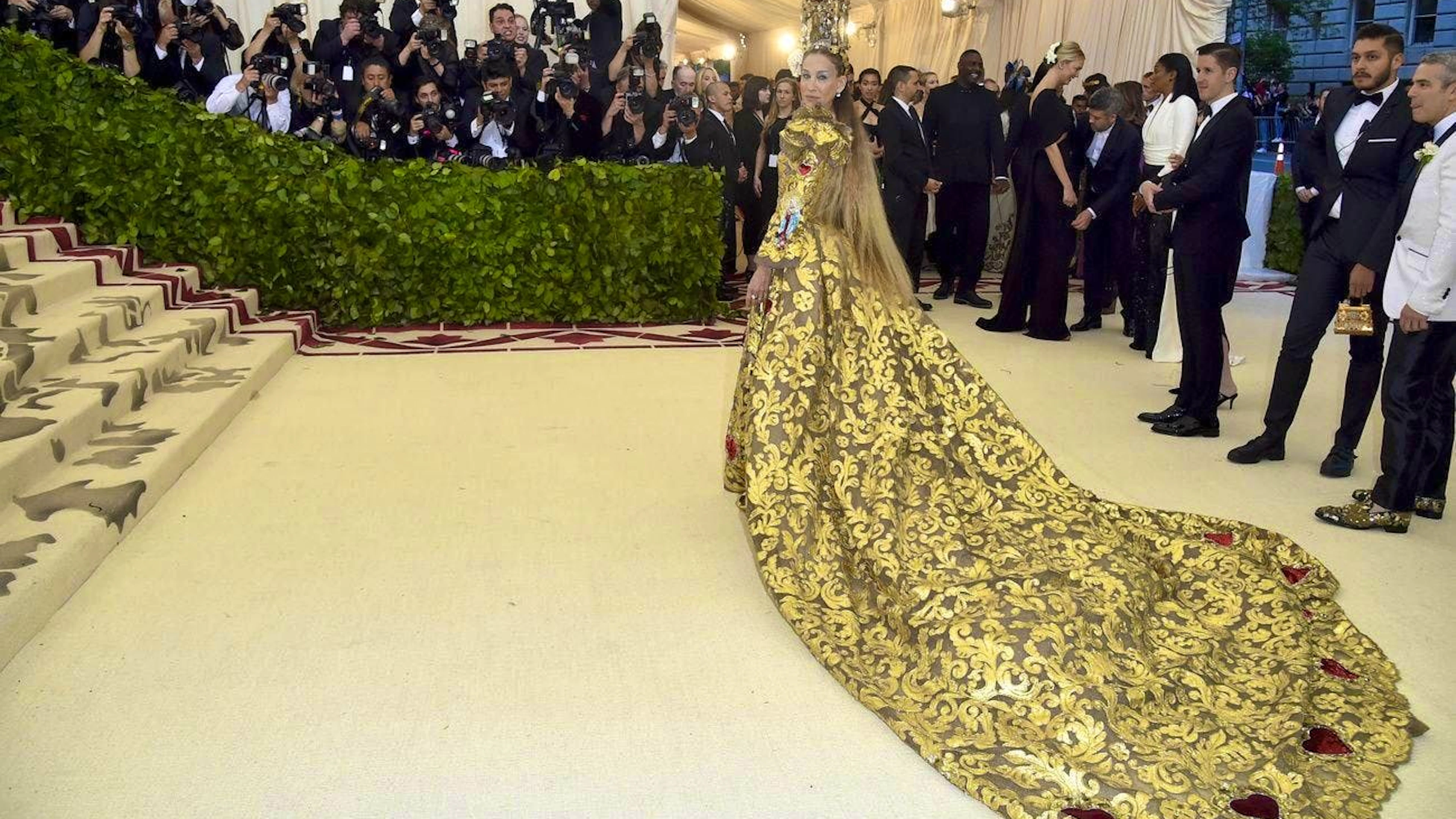 carrie bradshaw gold dress Carrie Bradshaw's best ever outfits, from her infamous wedding gown to the naked dress