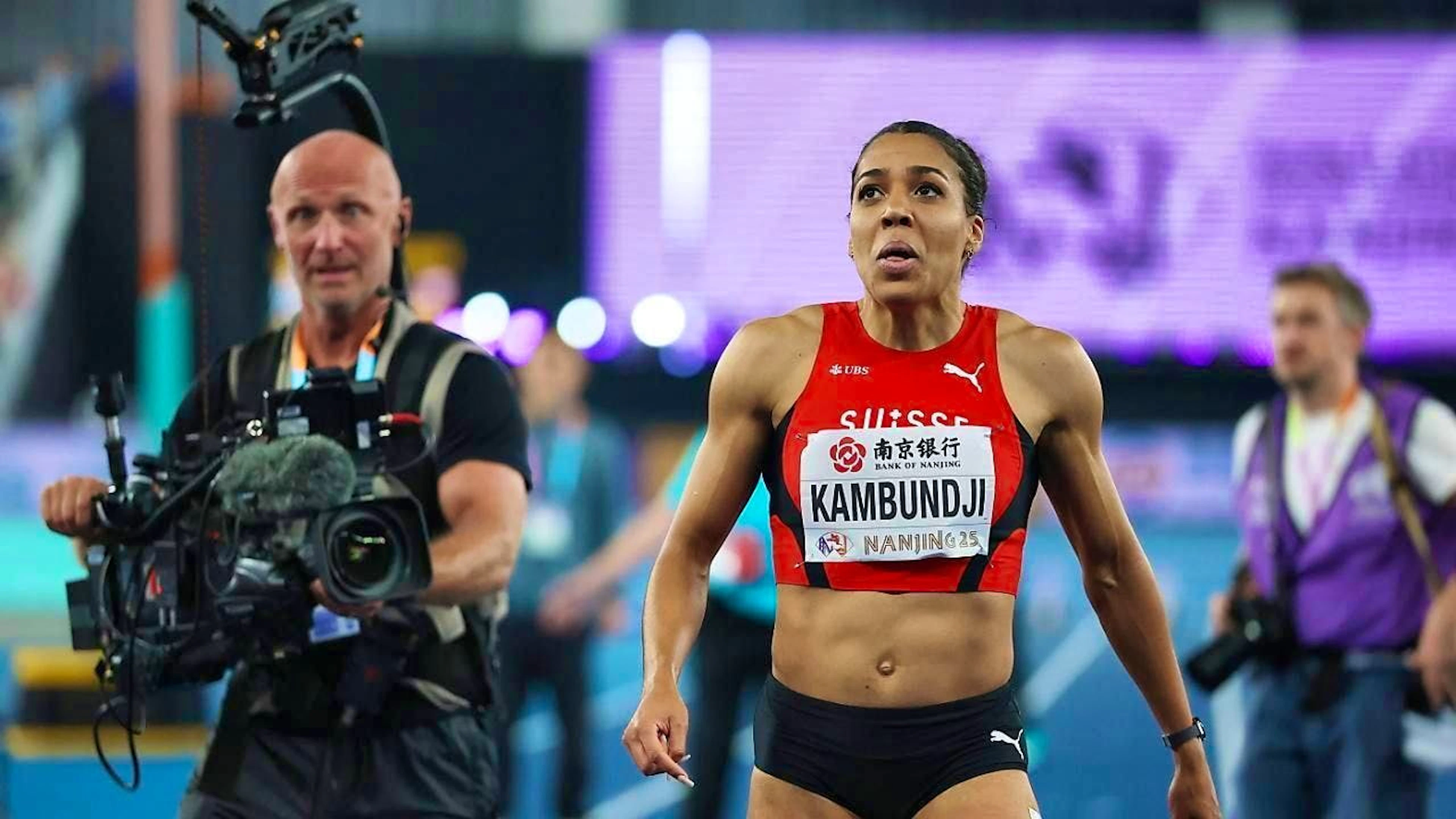 Mujinga Kambundji can hardly believe it after winning gold at the World Championships.