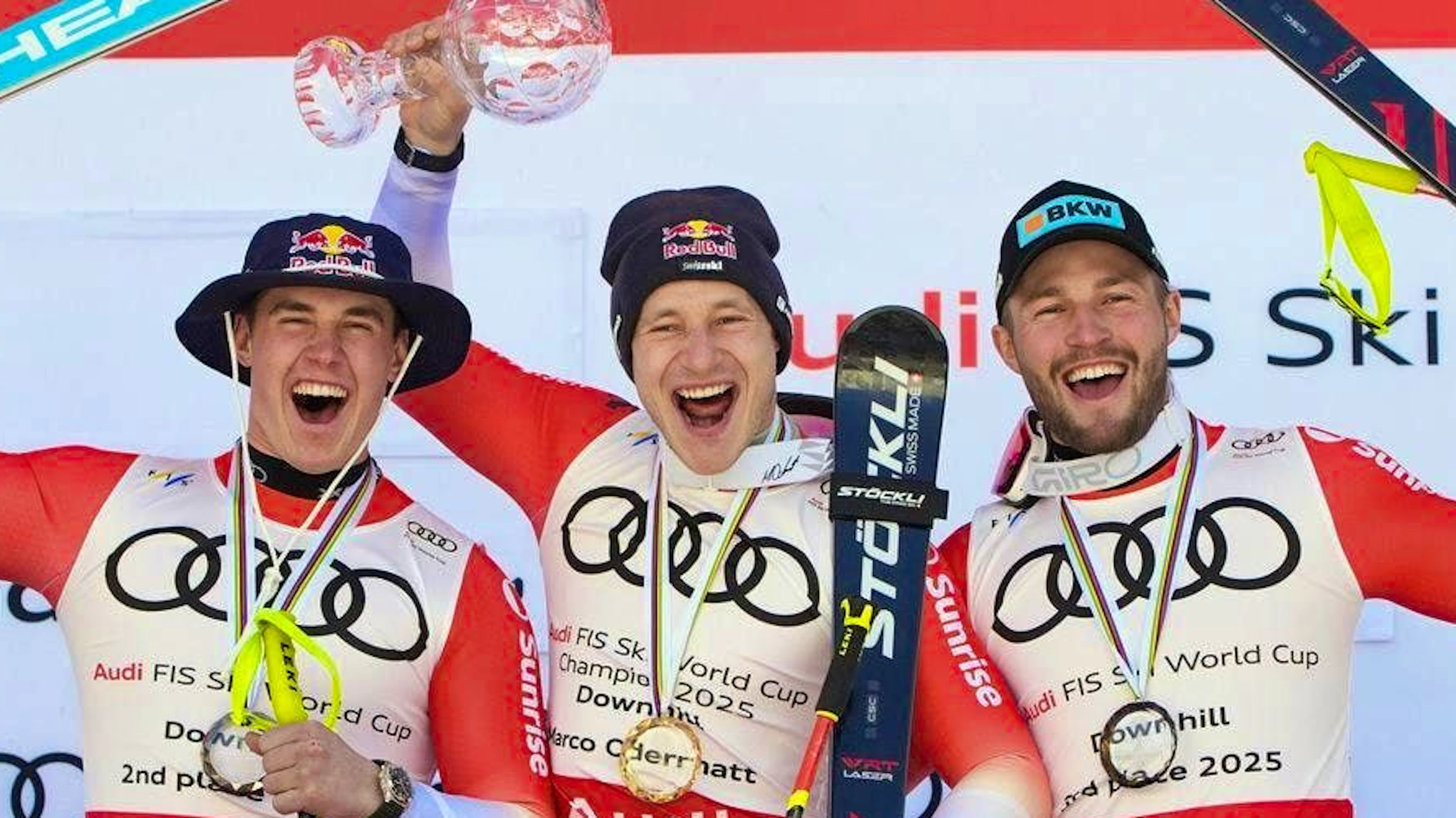 Part of the Swiss dominance: Franjo von Allmen, Marco Odermatt and Alexis Monney (from left to right).
