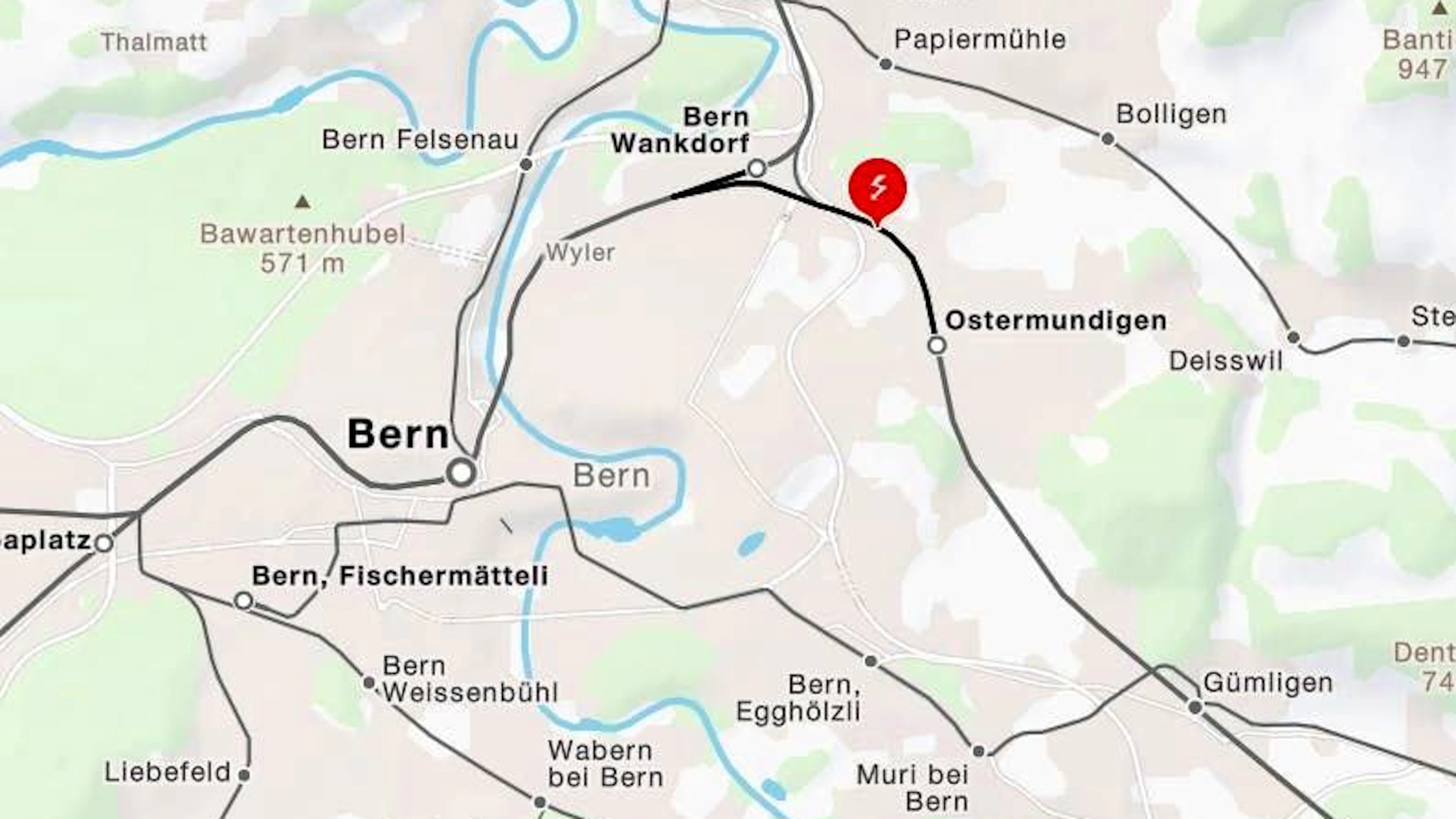 There was track damage between Wankdorf and Ostermundigen BE.
