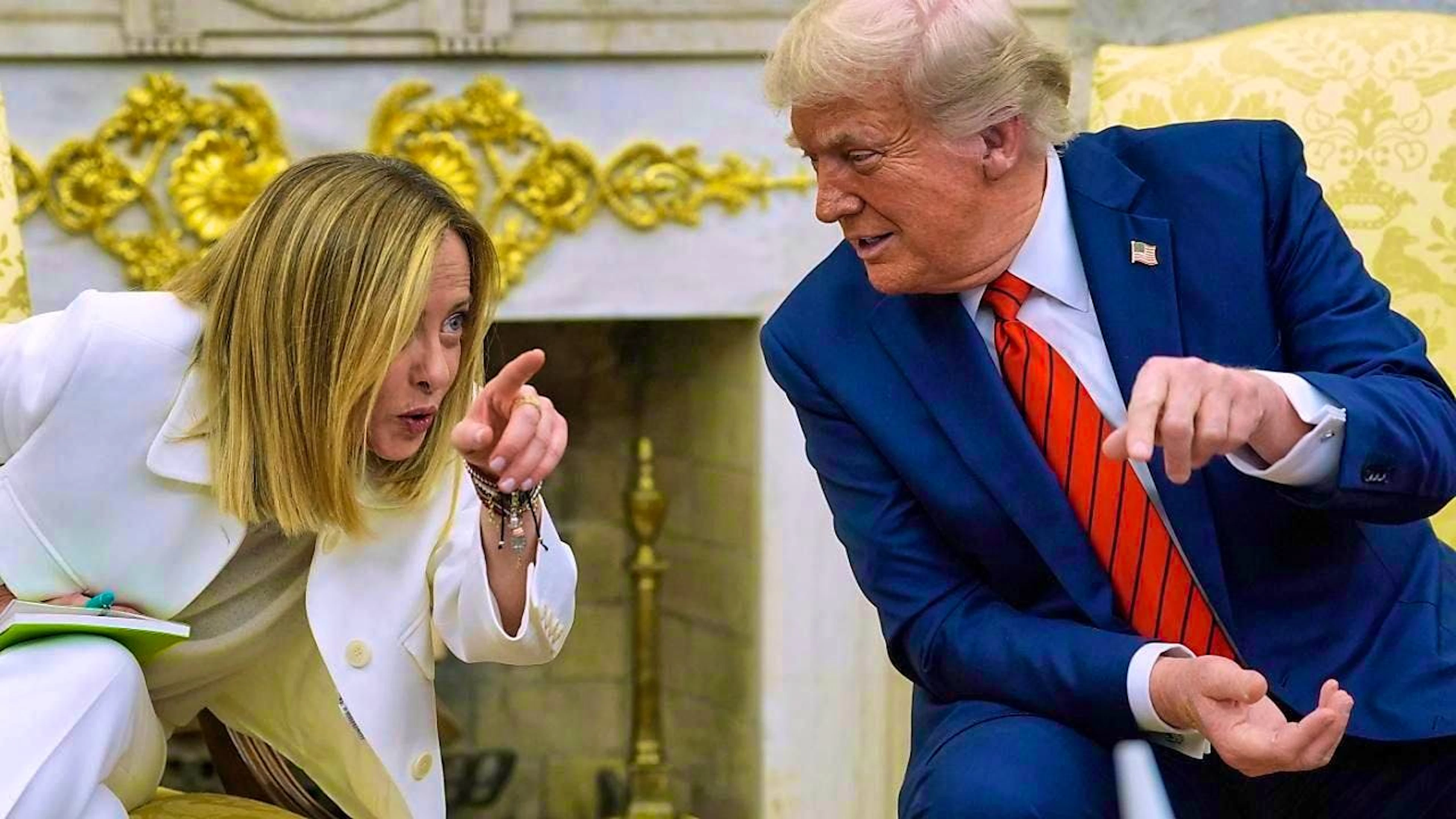 Italy's Prime Minister Giorgia Meloni speaks during her meeting with US President Donald Trump in the Oval Office of the White House in Washington. Photo: Alex Brandon/AP/dpa