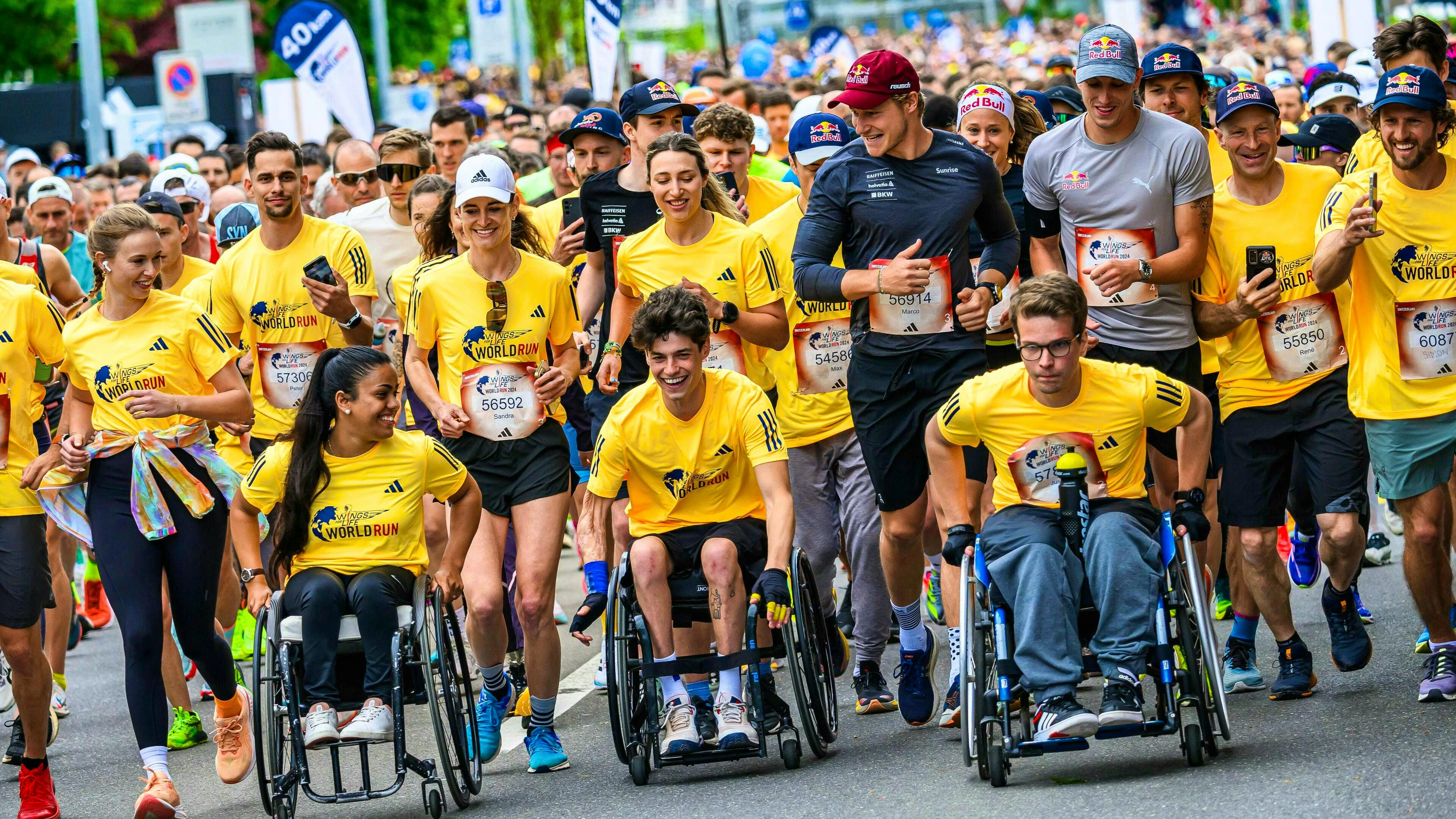Marco Odermatt leads the field at the Wings for Life World Run 2024 in Zug.