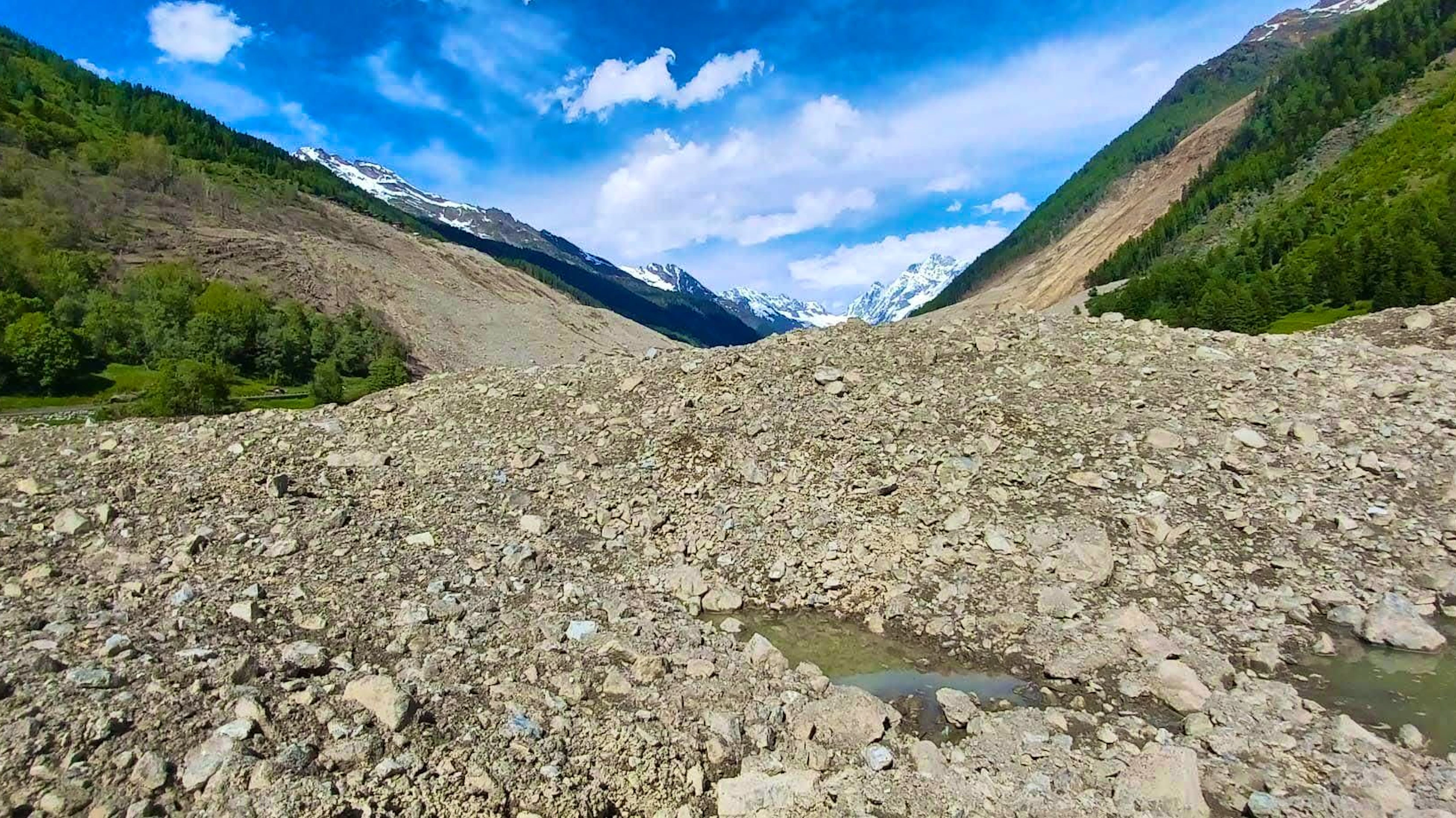 Exposed glacier bedrock after the Birch Glacier broke off.
