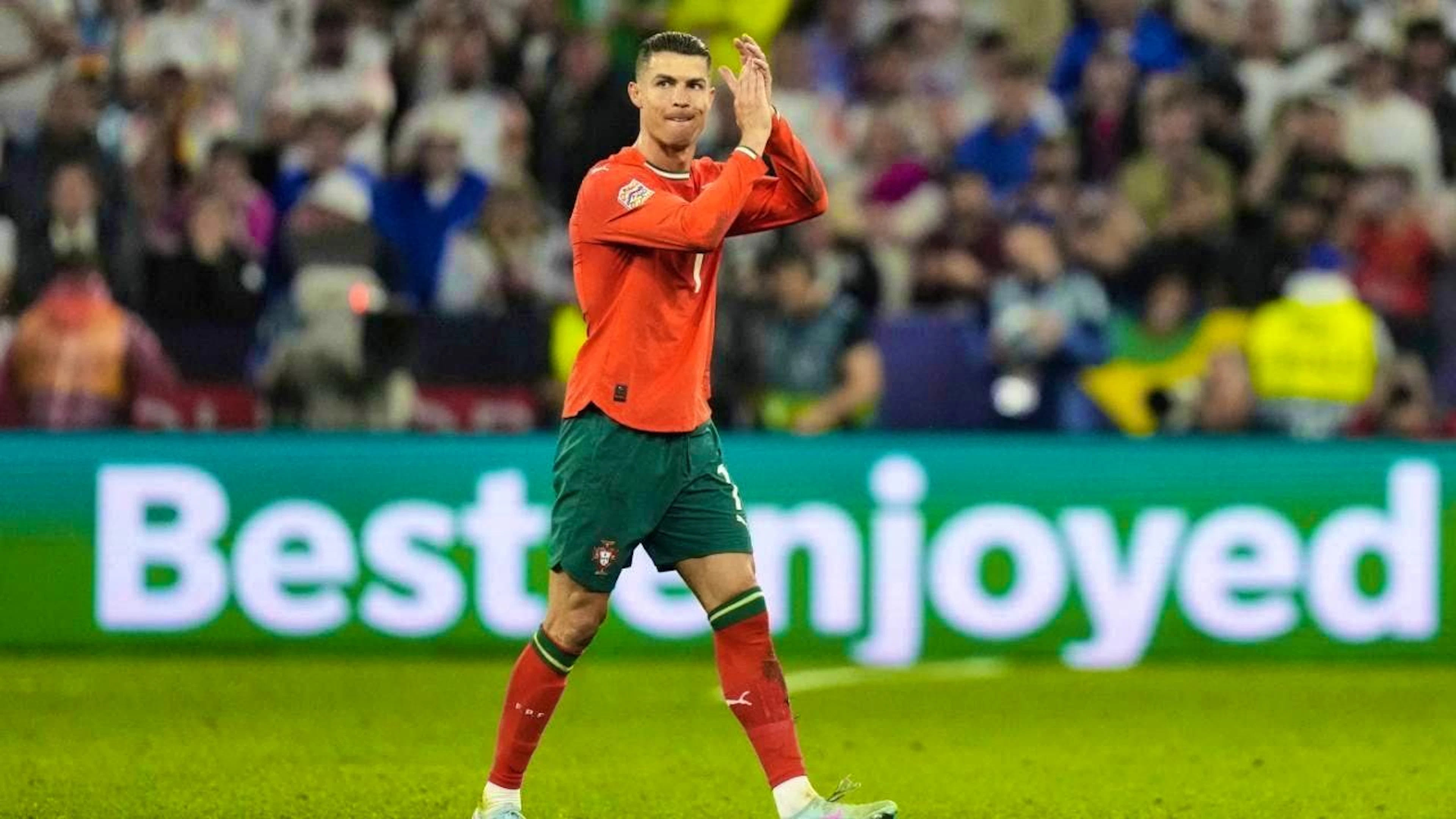 Portugal's Cristiano Ronaldo celebrates his winning goal