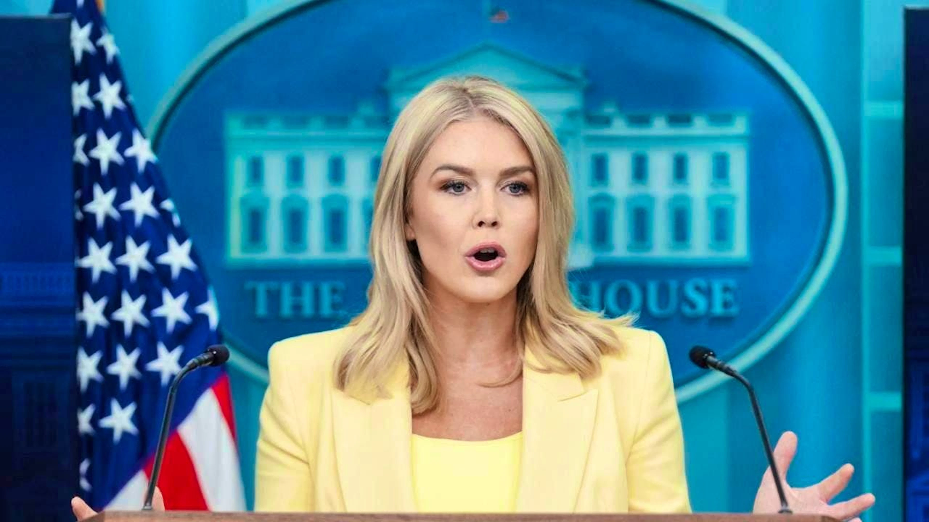 ARCHIVE - White House Press Secretary Karoline Leavitt speaks during a briefing at the White House. Photo: Evan Vucci/AP/dpa