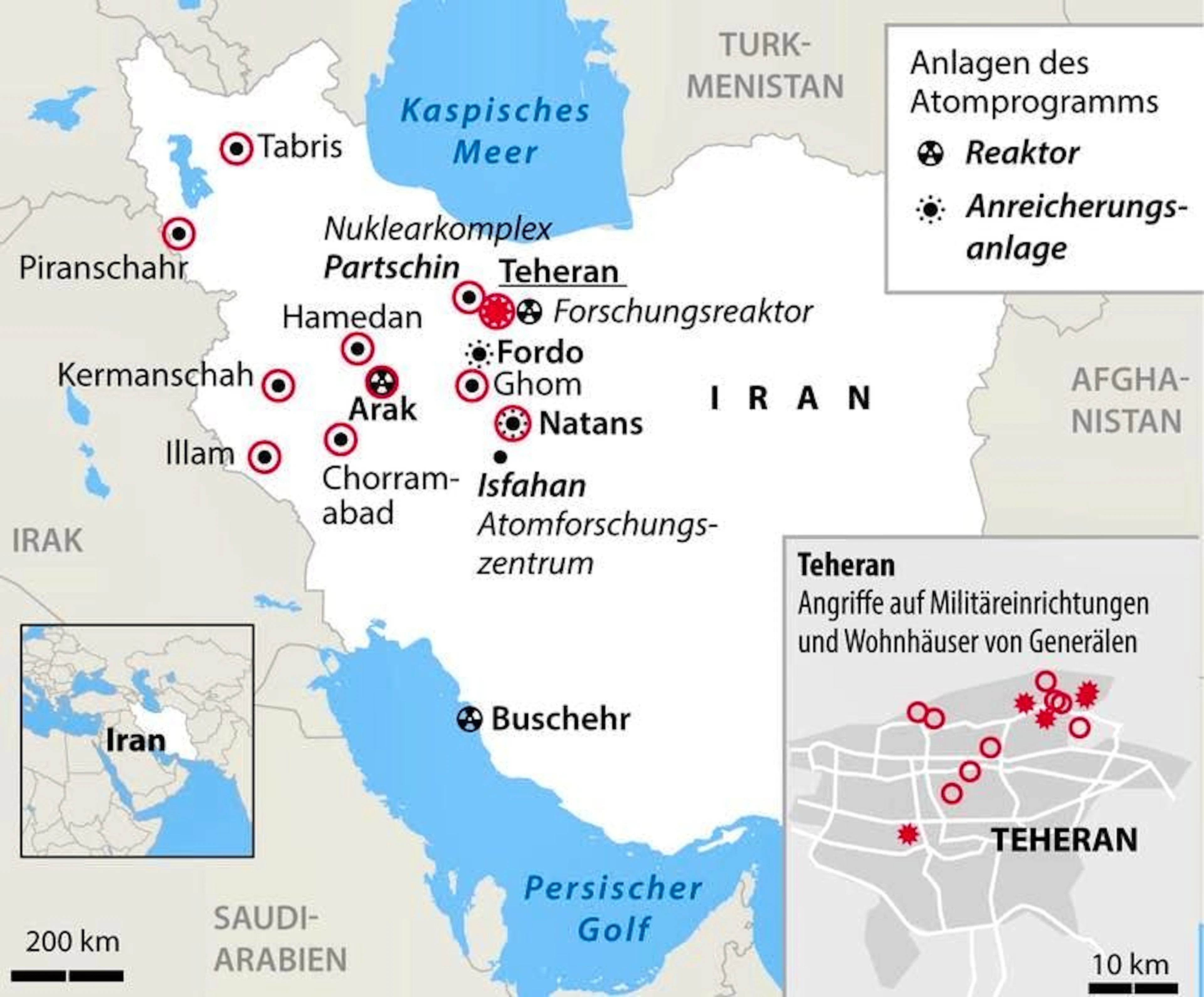 The map of the locations attacked by Israel shows the situation at 11 am. By 3 p.m., the Israeli armed forces had hit around 100 targets.