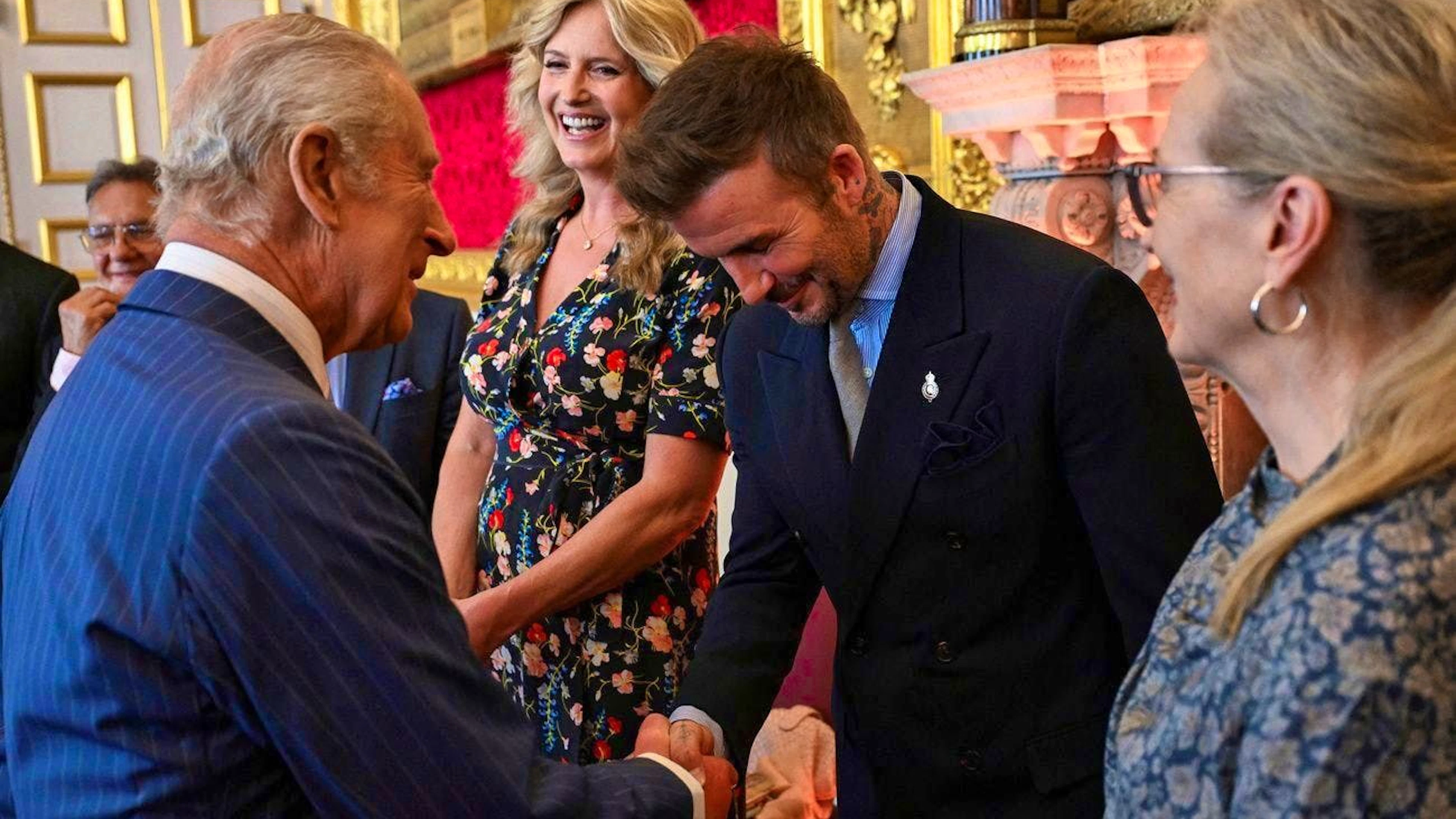 Sir David Beckham was also present for the 35th anniversary of King Charles' union.