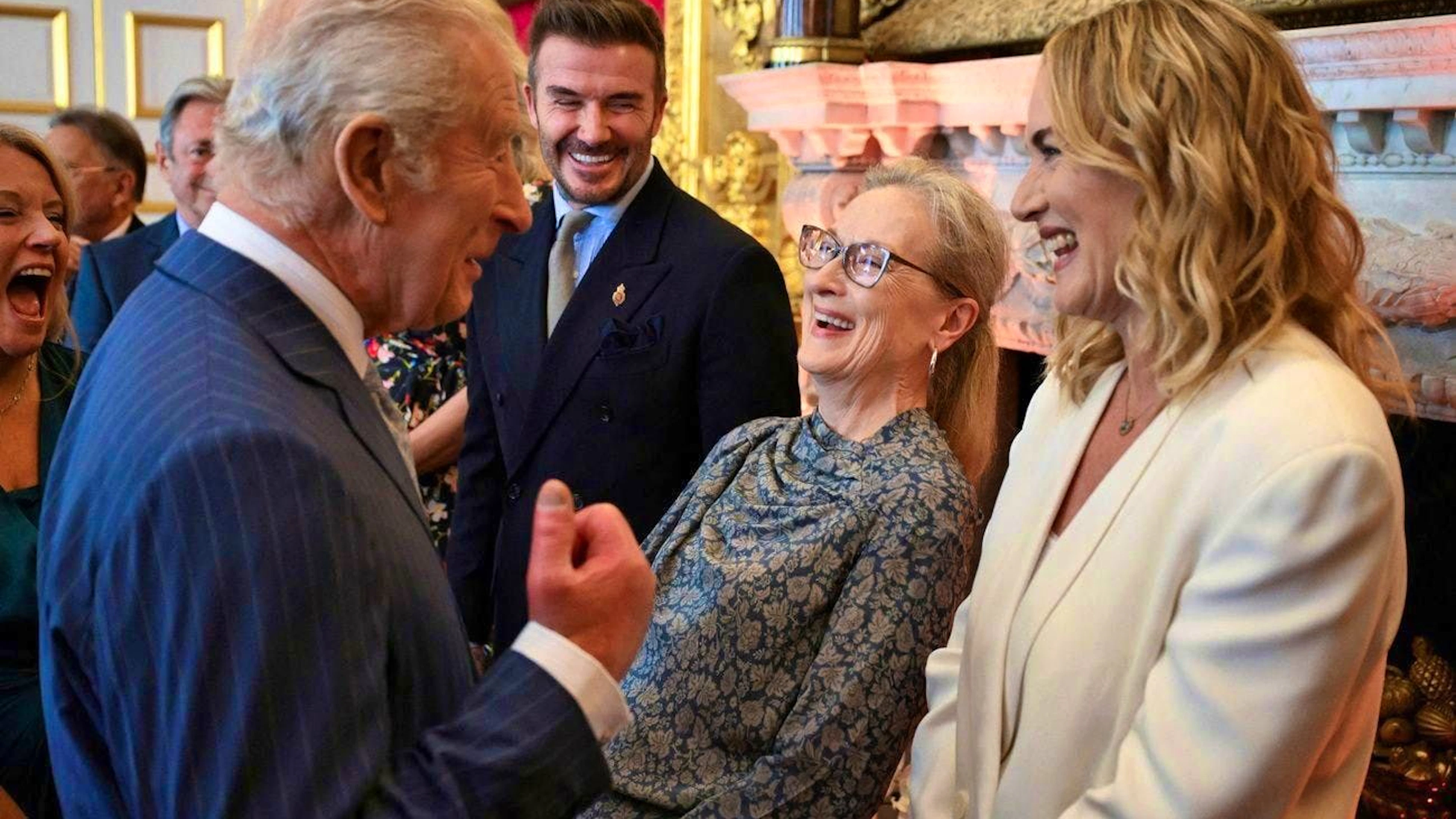 King Charles met Hollywood celebrities at the King's Foundation Awards ceremony in London. He chatted with Kate Winslet (right) and Meryl Streep. The royal got on particularly well with Streep.