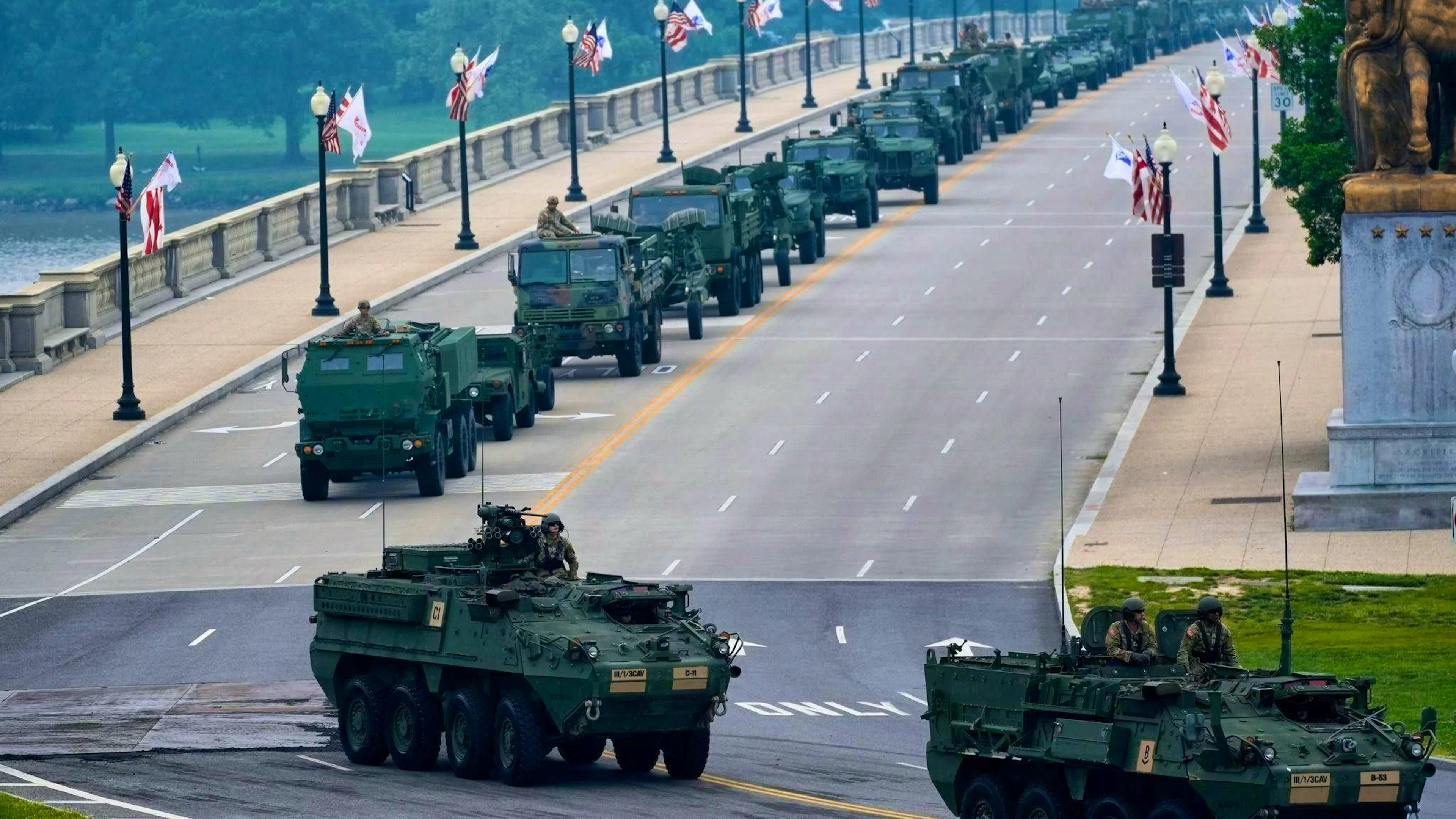 There are concerns that heavy military vehicles are damaging the roads in the capital.