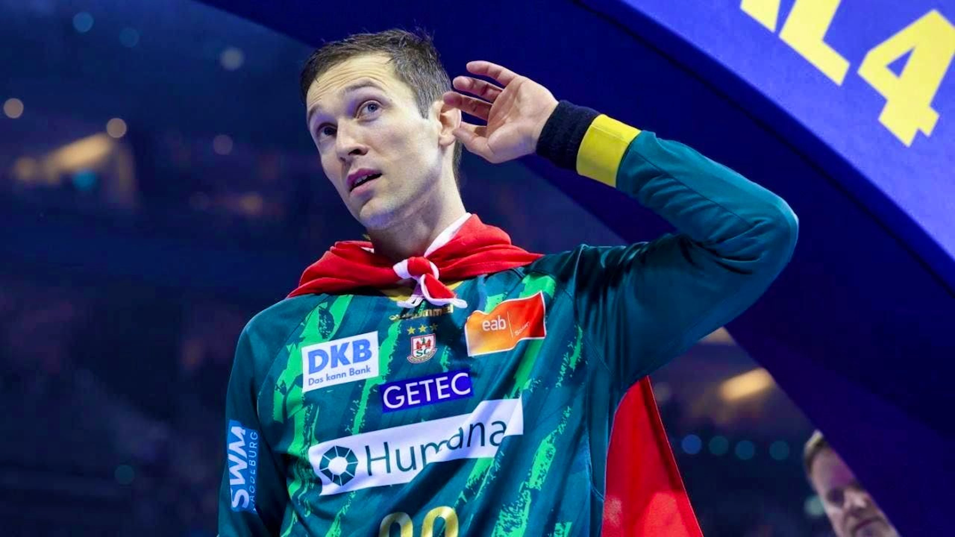 Swiss goalie Nikola Portner celebrates with Magdeburg after their Champions League triumph