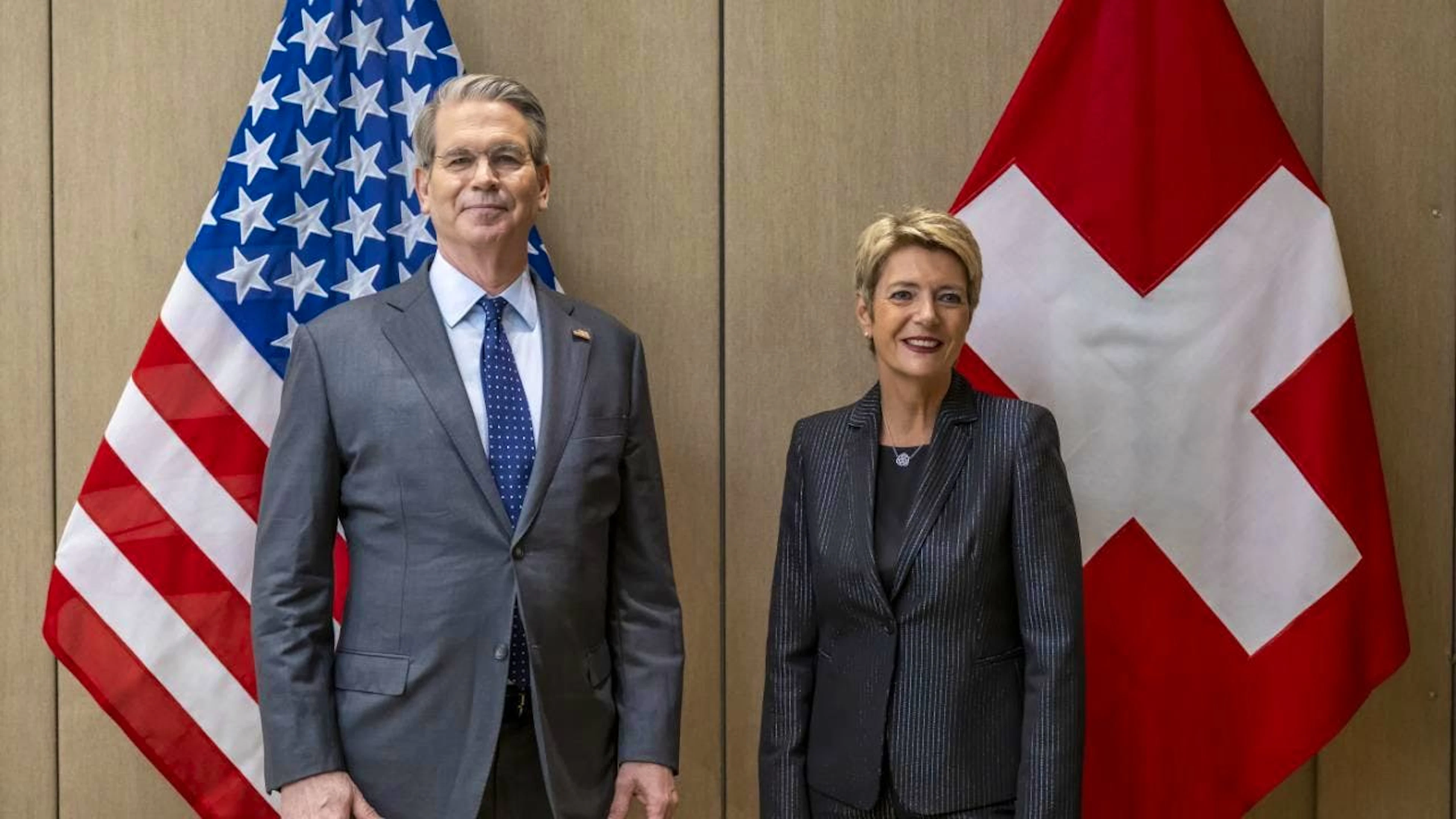 Ende Mai traf Bundespräsidentin Karin Keller-Sutter US-Finanzminister Scott Bessent in Genf.  (Archivbild)