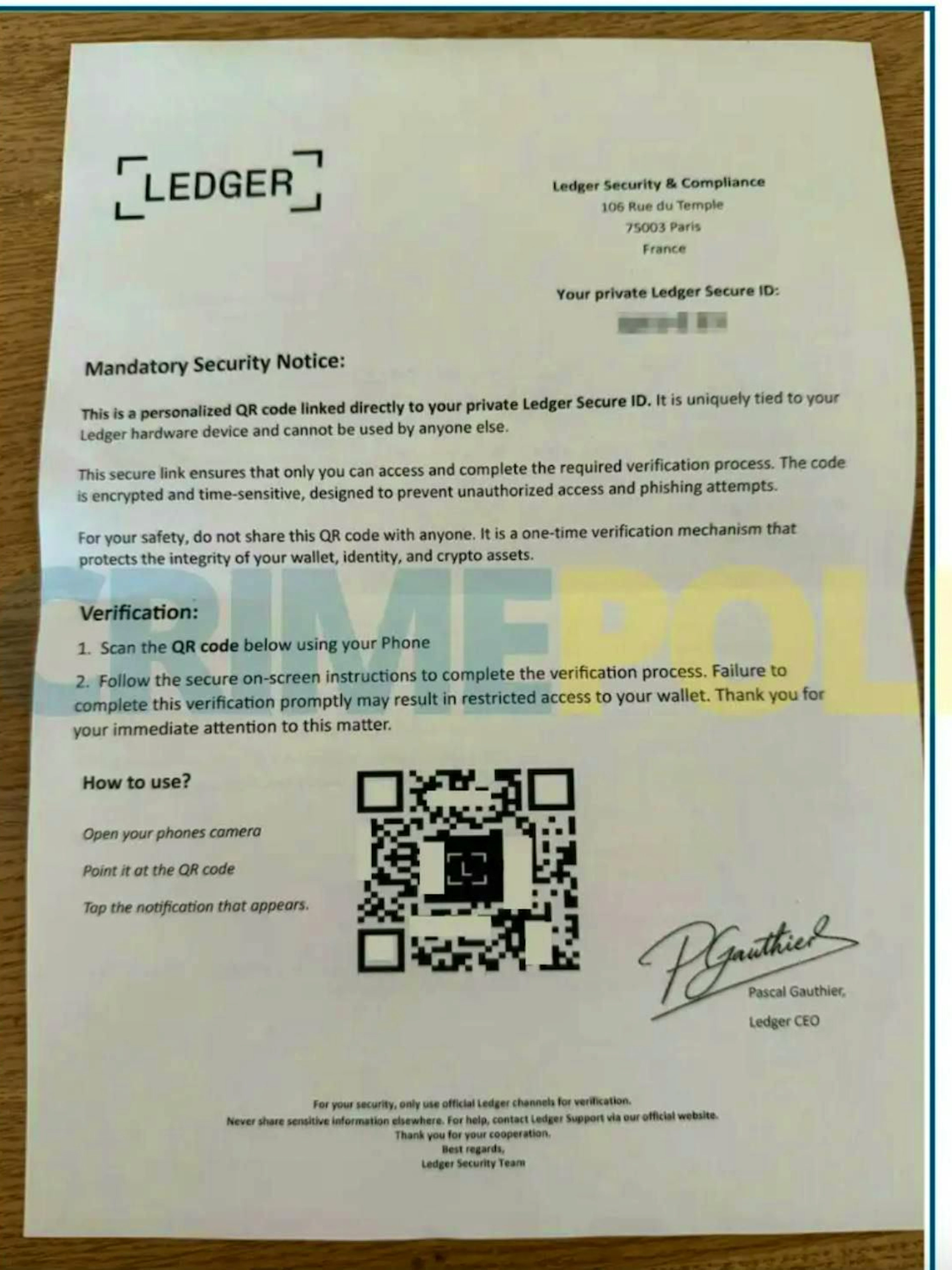 The back of a fake letter.