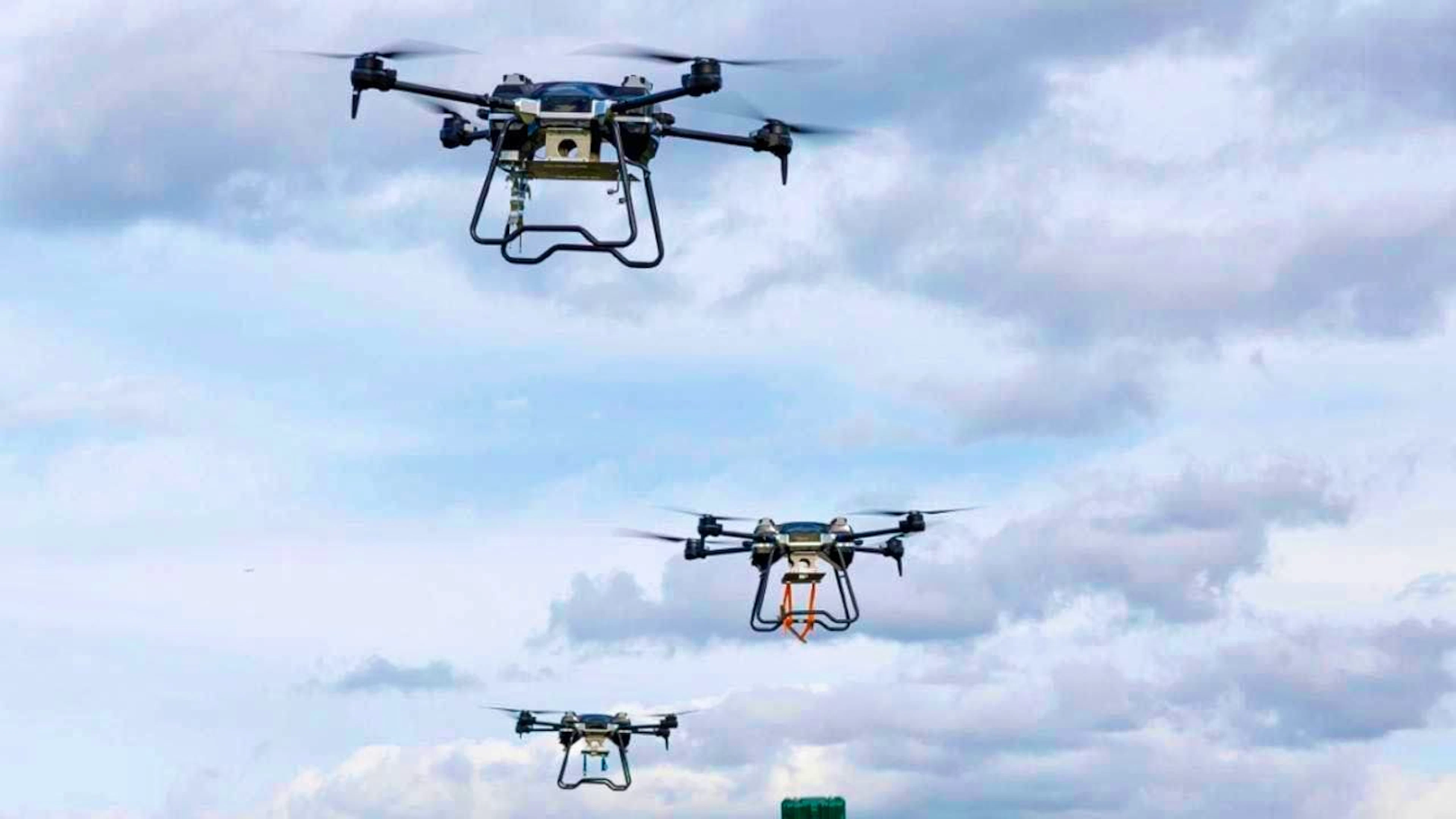 HANDOUT - Drones fly in the sky (archive photo). Photo: Uncredited/AP/dpa