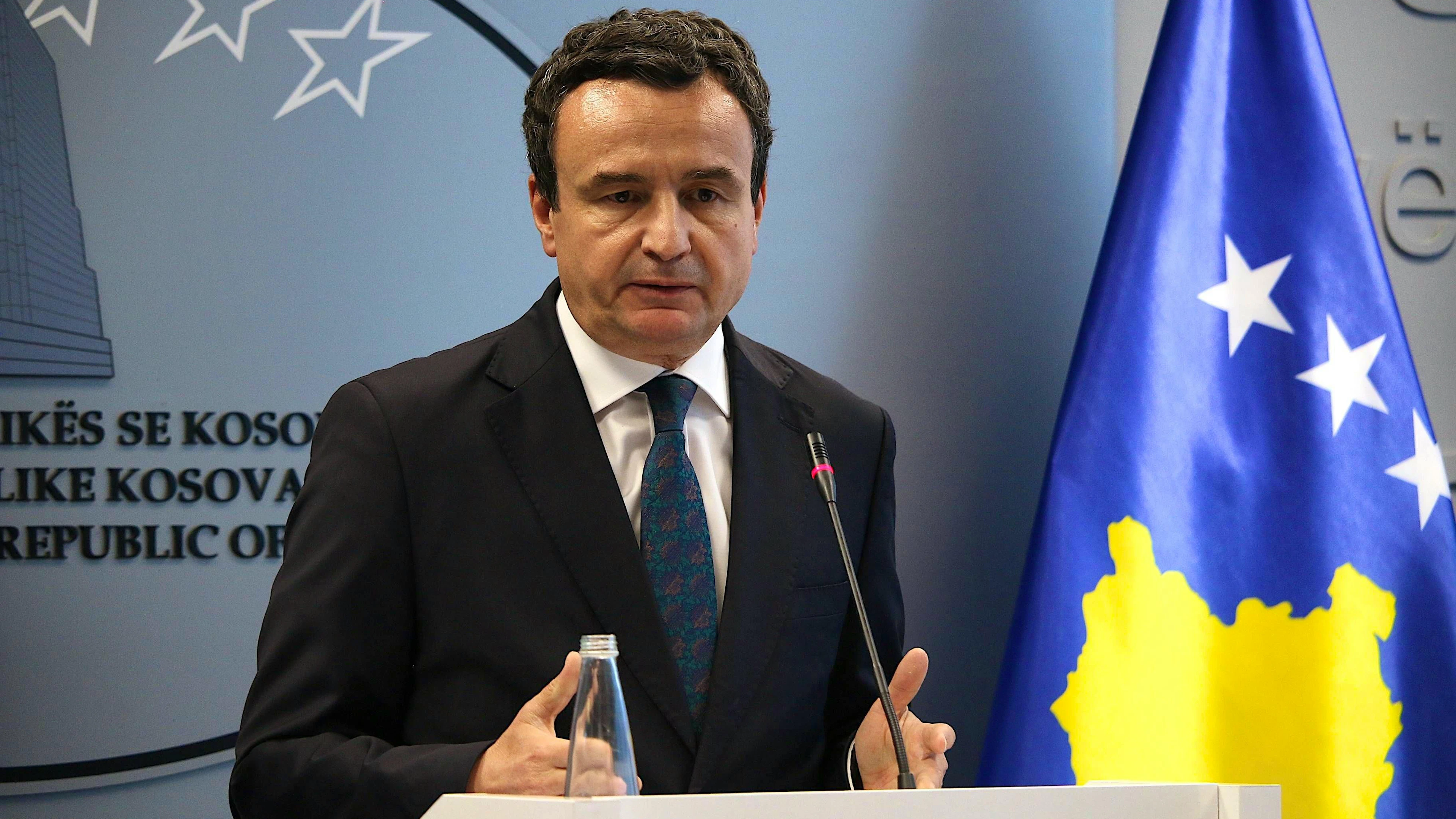 Conférence de presse du Premier ministre du Kosovo, Albin Kurti, le 21 juillet 2025.