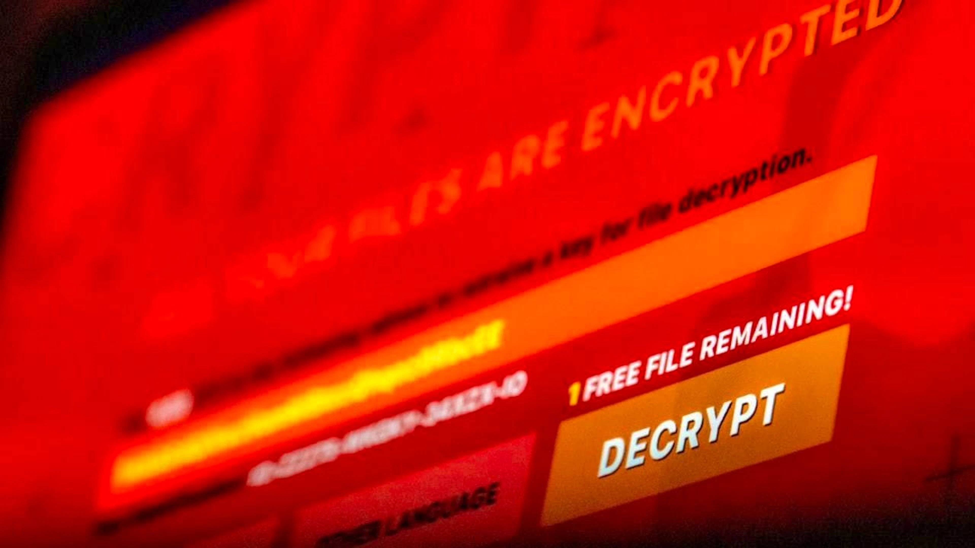 ILLUSTRATION - A laptop infected with a fictitious encryption Trojan (ransomware) is located in an office. This software encrypts the files on the hard disk without the user's intervention and only releases them again once the user has paid a ransom. Photo: Lino Mirgeler/dpa