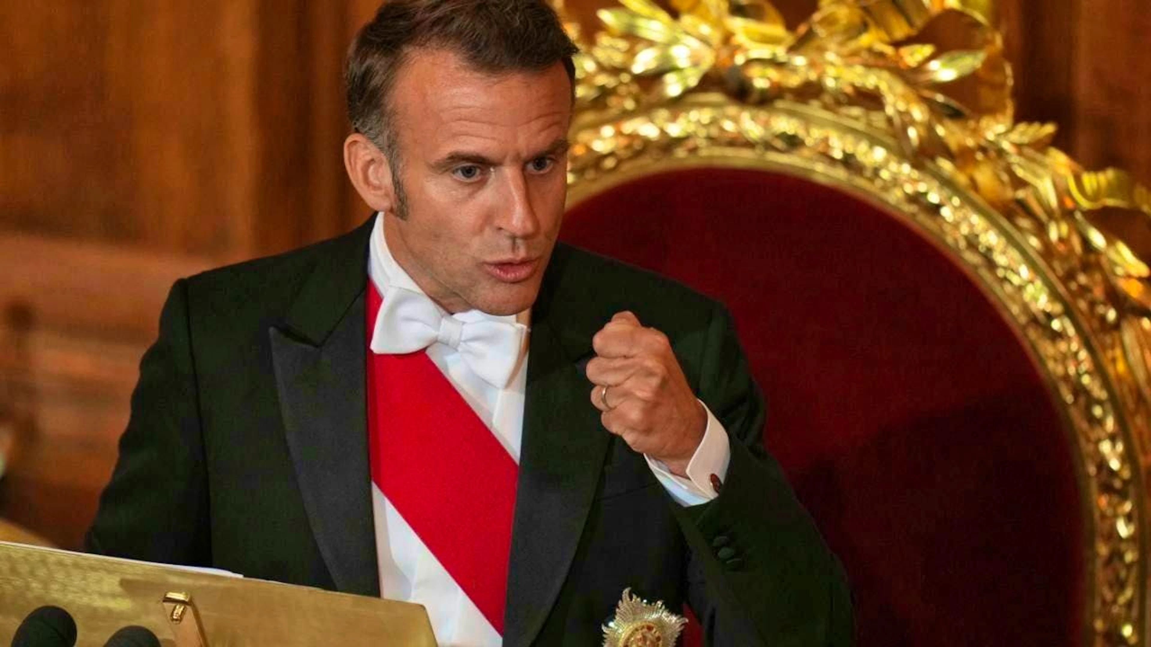 French President Emmanuel Macron speaks at a banquet at the Guildhall in London. Photo: Alastair Grant/AP/dpa/Archive image