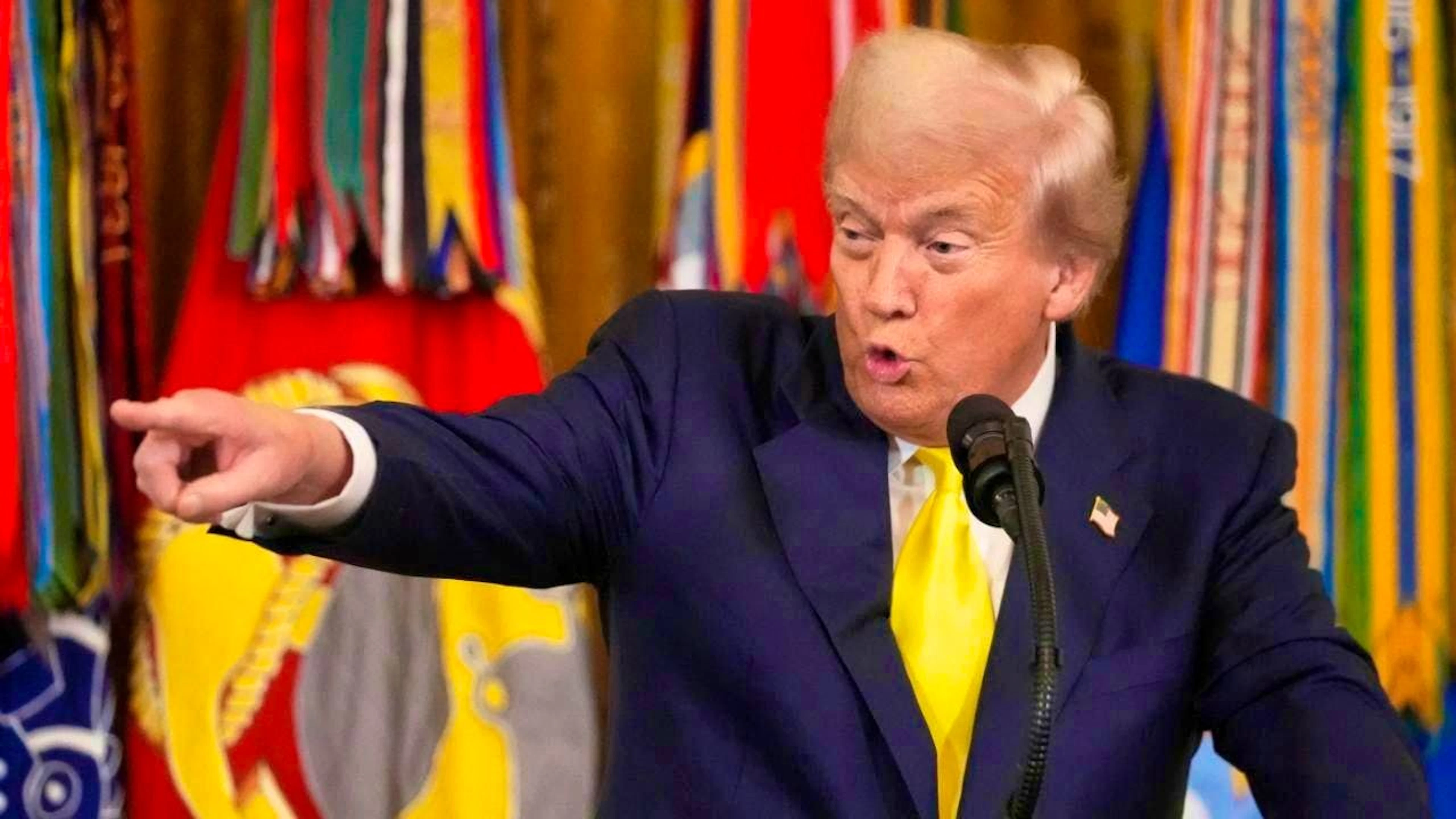 US President Donald Trump speaks at a National Purple Heart Day event in the East Room of the White House. Photo: Mark Schiefelbein/AP/dpa