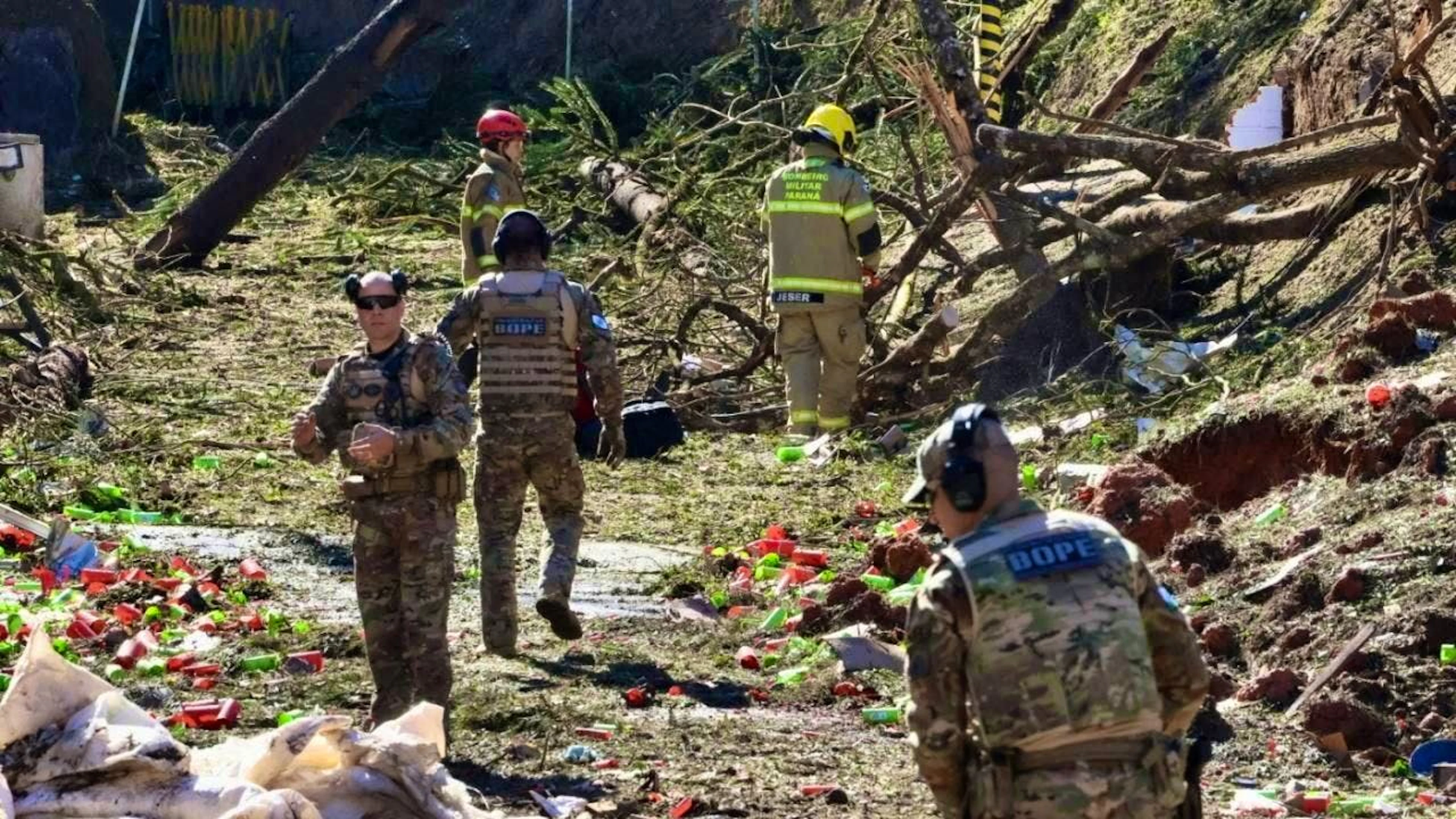 Emergency services searched for victims after an explosion at a Brazilian explosives factory.