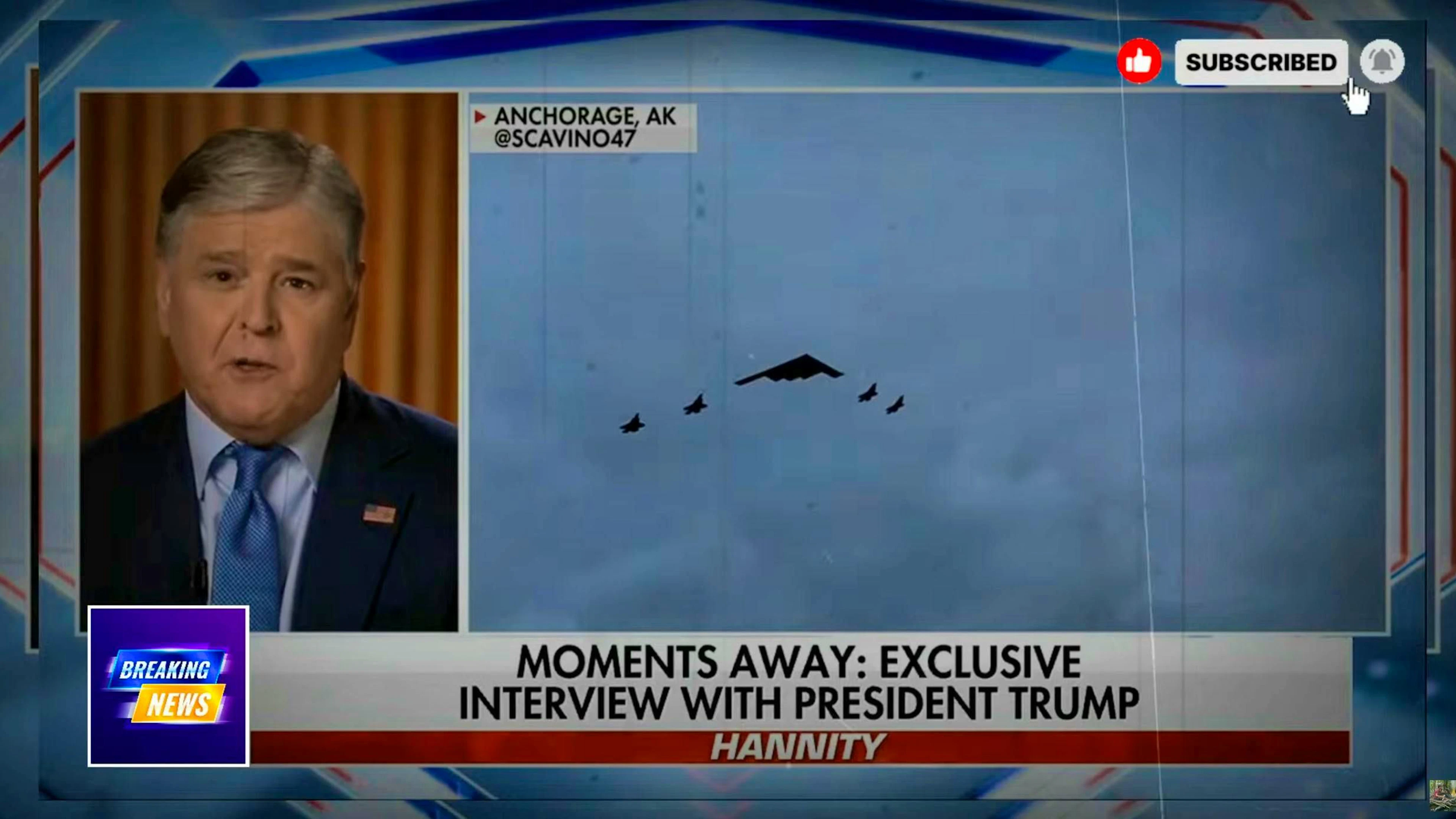 Sean Hannity è stato il primo a intervistare Donald Trump e inizialmente è rimasto sbalordito dalla dimostrazione di potenza dell'aeronautica statunitense.