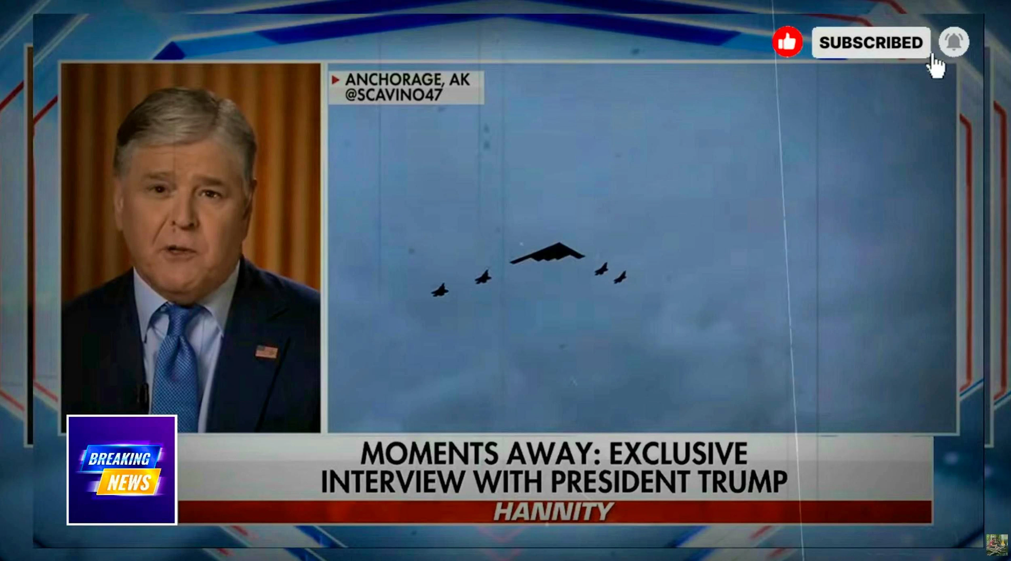 Sean Hannity was the first to interview Donal Trump and was initially blown away by the US Air Force's show of force.