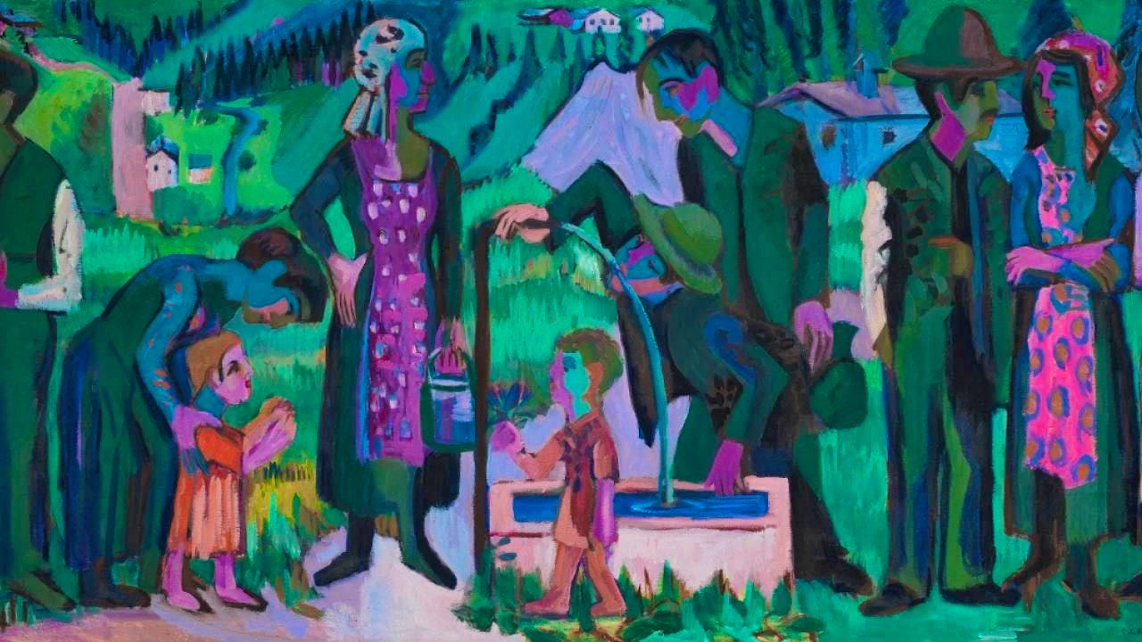 "Alpine Sunday. Scene at the Fountain" by Ernst Ludwig Kirchner is part of the collection of the Kunstmuseum Bern - and part of a pair of paintings. Its counterpart is traveling from Berlin to Bern. The two paintings will be on display together from September 12.