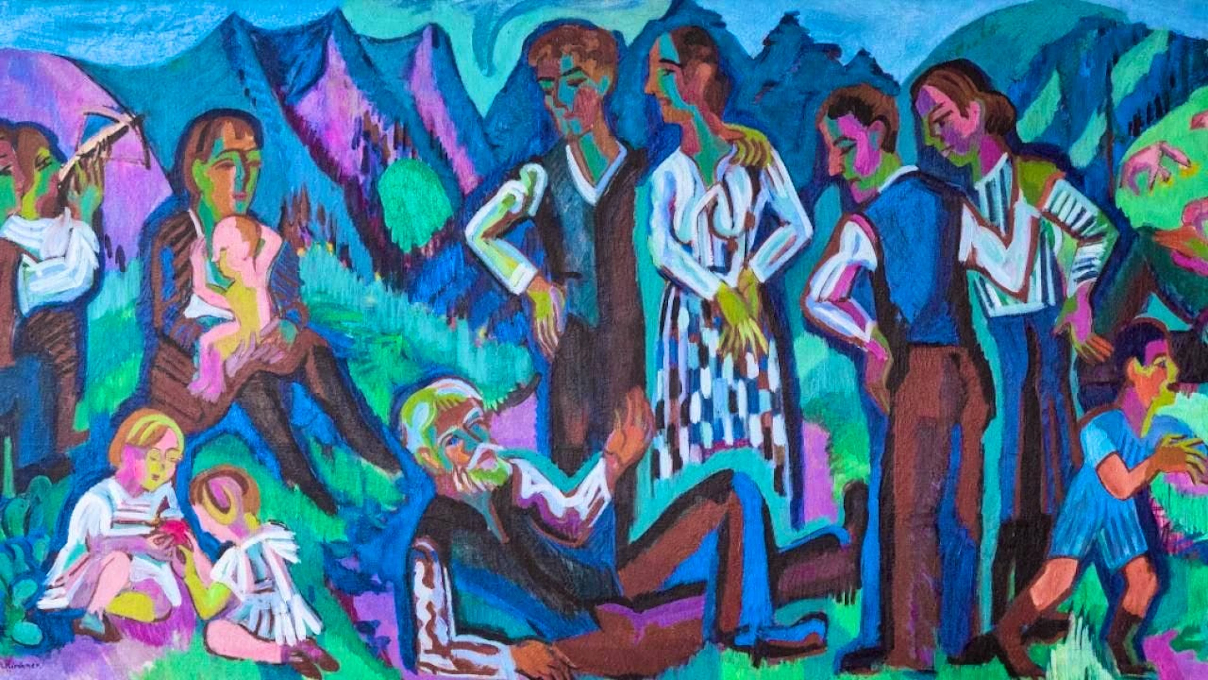 The monumental oil painting "Sunday of the Mountain Farmers" by Ernst Ludwig Kirchner will be on display at the Kunstmuseum Bern from September in the exhibition "Kirchner x Kirchner" - together with its counterpart for the first time in almost a century.