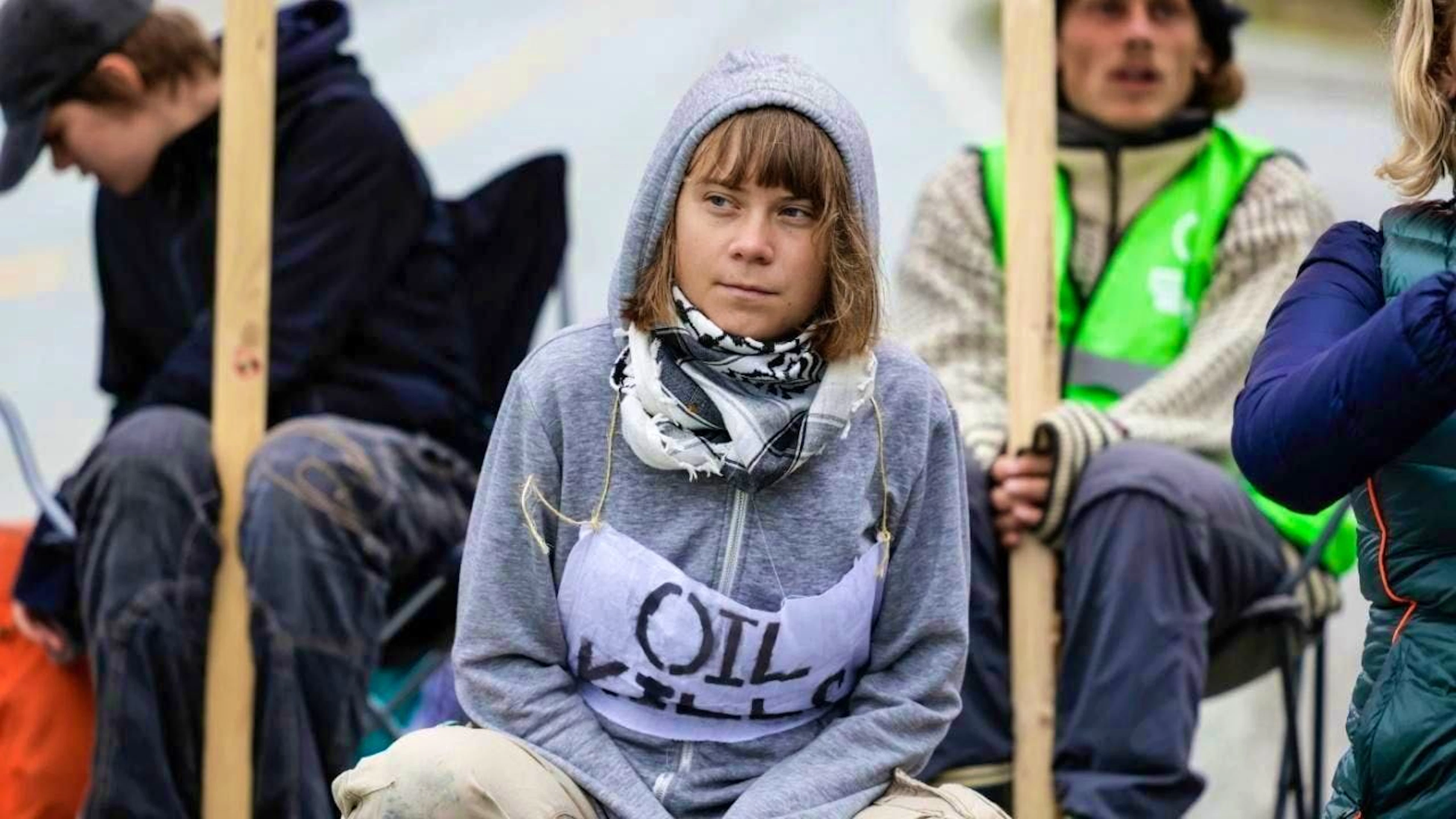 Swedish climate activist Greta Thunberg takes part in an Extinction Rebellion protest against Norway's oil industry in Mongstad on Monday.