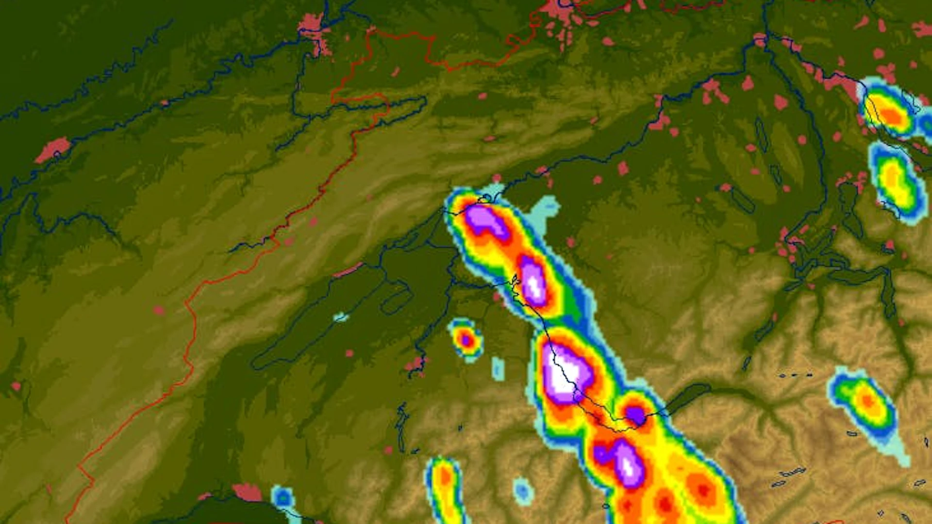 Das Niederschlagsradar zeigte, wie stark das Gewitter kurz vor der Aufführung wütete.