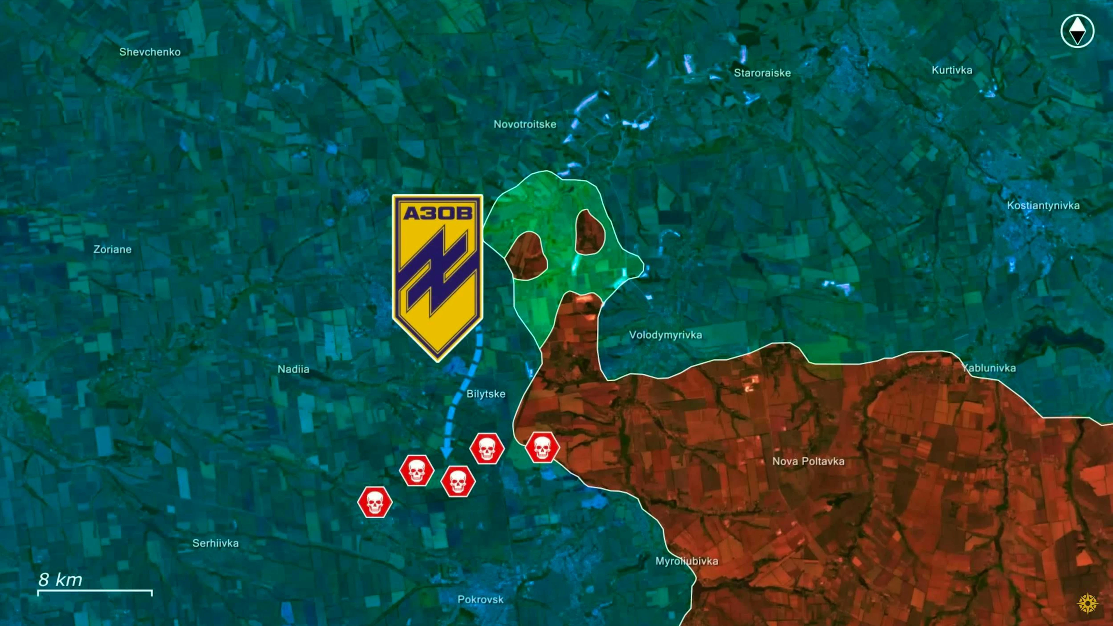 ... tries to provide relief by advancing to the west, which the Azov regiment prevents. Meanwhile, the drone specialists <em>Madyar's Birds</em> are targeting another weak point ...