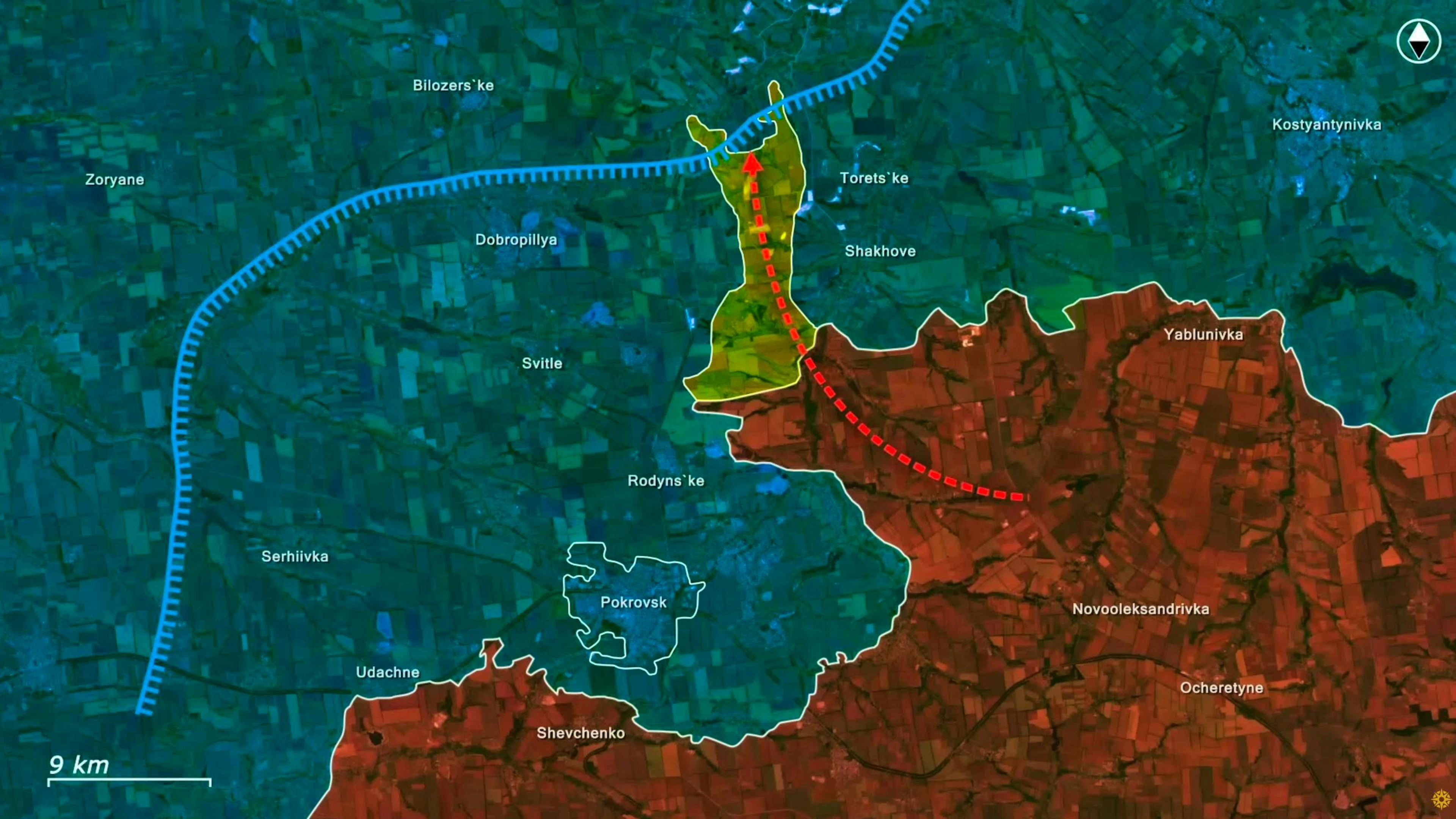 The YouTube channel <em>Reporting from Ukraine</em> highlights the events north-east of Pokrovsk in August with a <a target="_blank" rel="nofollow" href="https://www.youtube.com/watch?v=DTBkX9g9PVI">video</a>: First, motorcycle troops advance north along a protected line of trees.