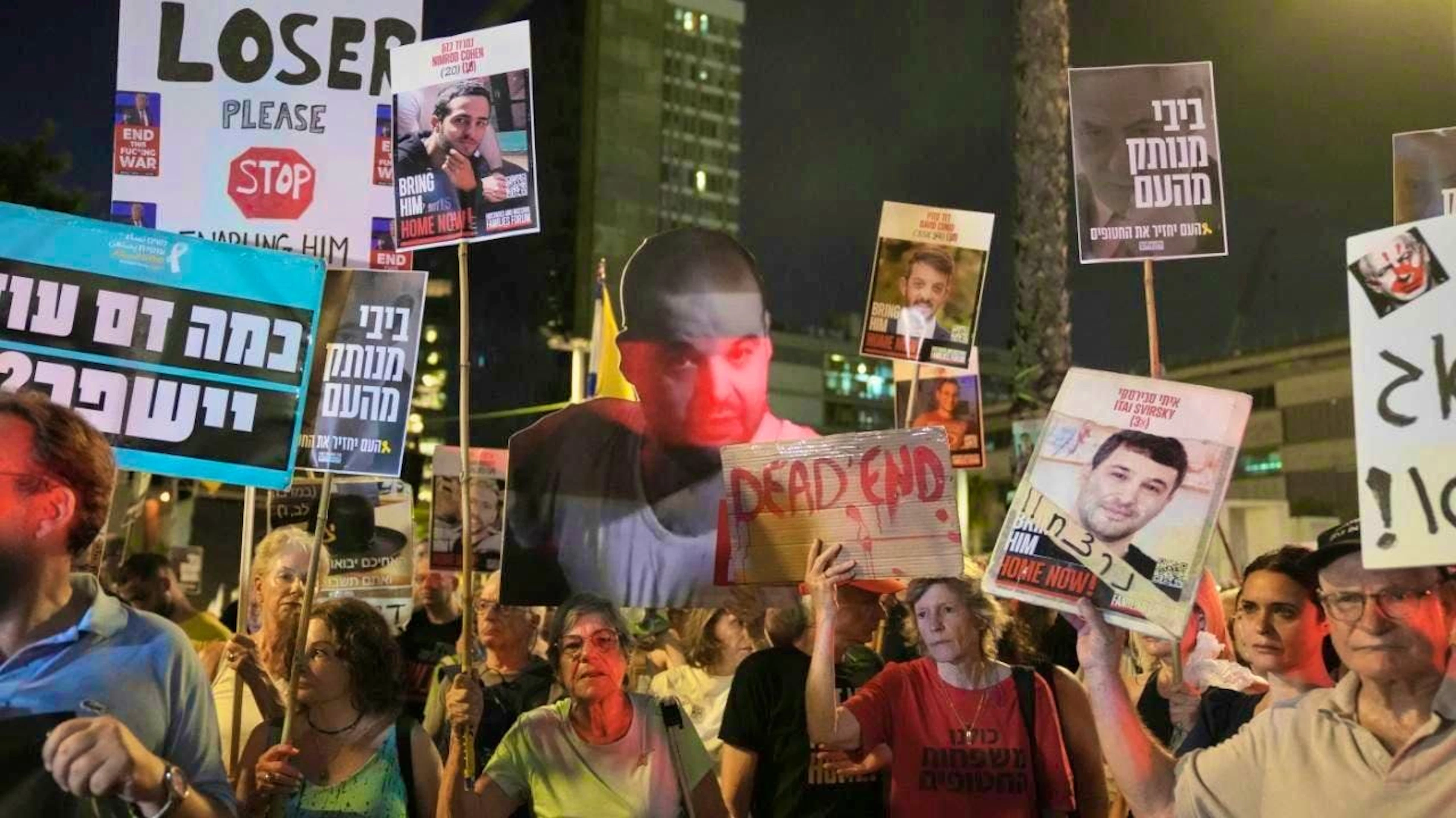 Relatives and supporters of hostages held by Hamas take part in a protest march demanding their immediate release and an end to the war in Gaza. Photo: Mahmoud Illean/AP/dpa