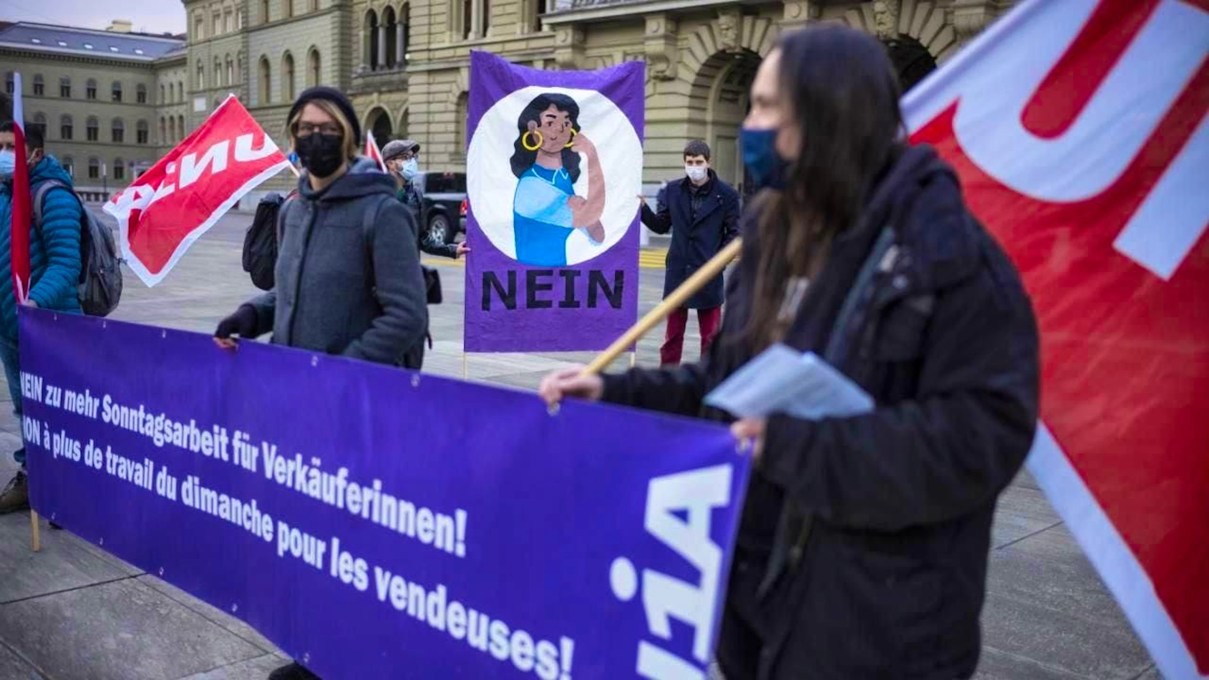 Against working on Sundays: Unia trade union demonstration in front of the Federal Palace in March 2021 (archive image)
